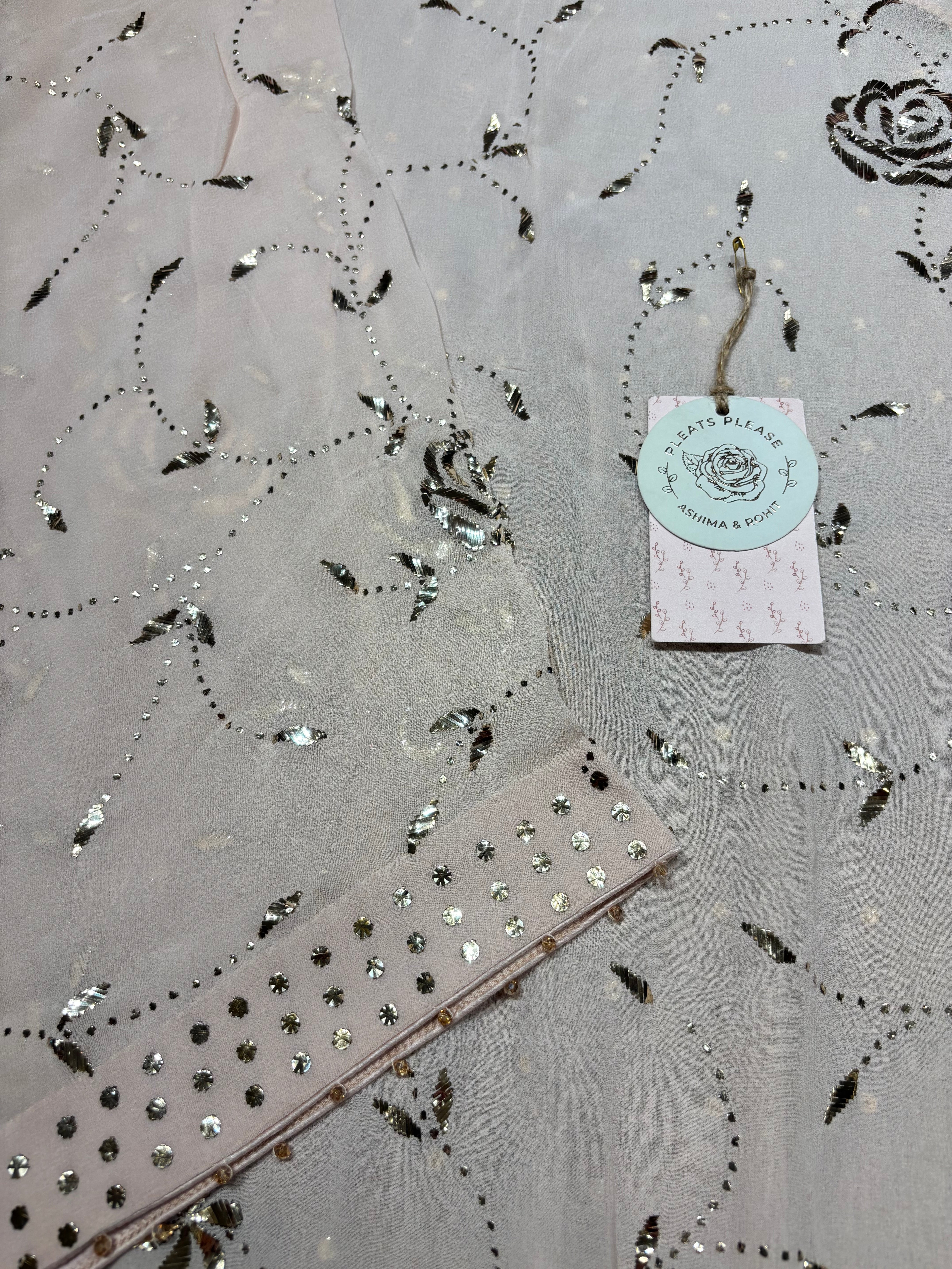 Peach Pure And Premium Georgette Mukaish Kurta And Dupatta Set