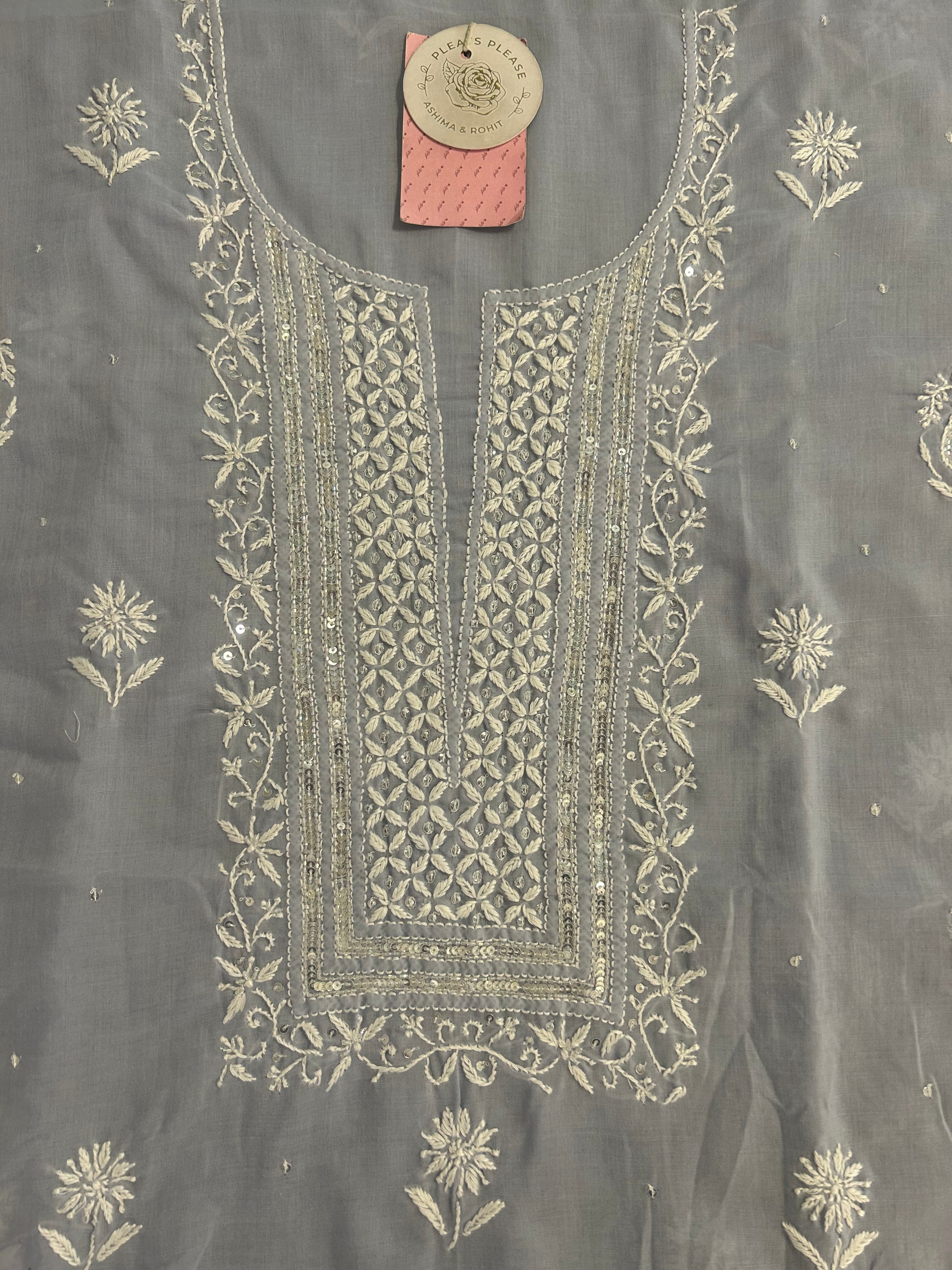 Misty Grey Mulmul Chikankari Kurta