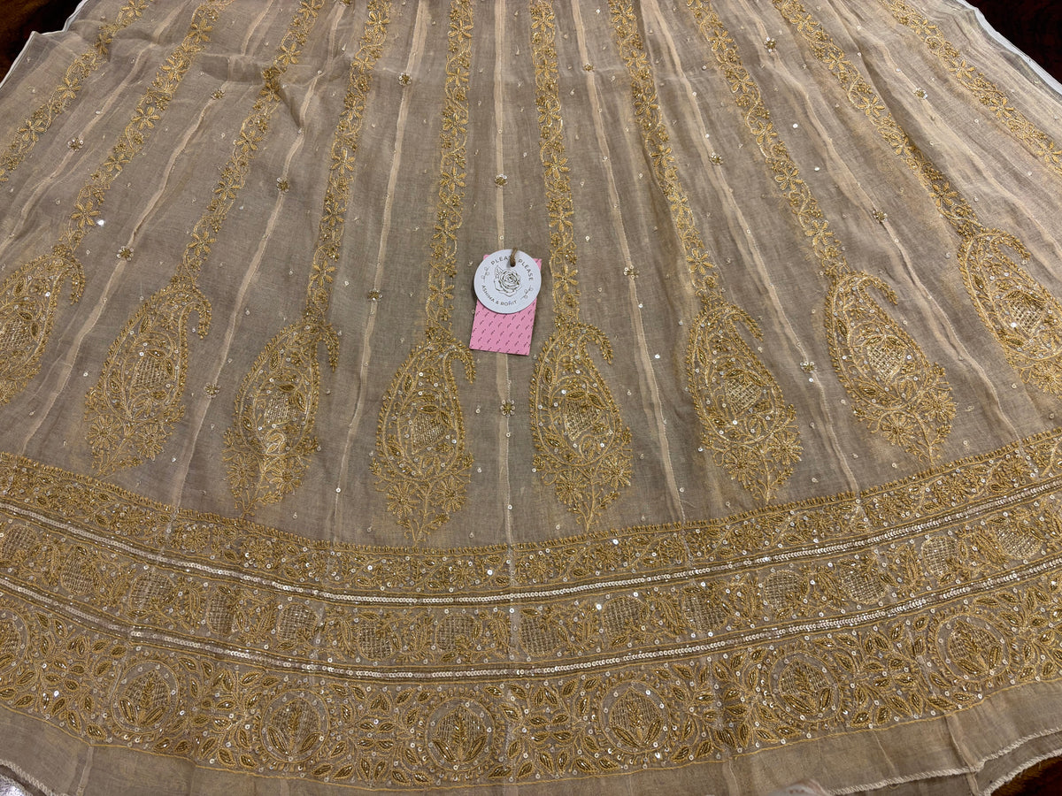 Dyeable Pure & Premium Tissue Mirror Chikankari Bajirao Anarkali & Dupatta