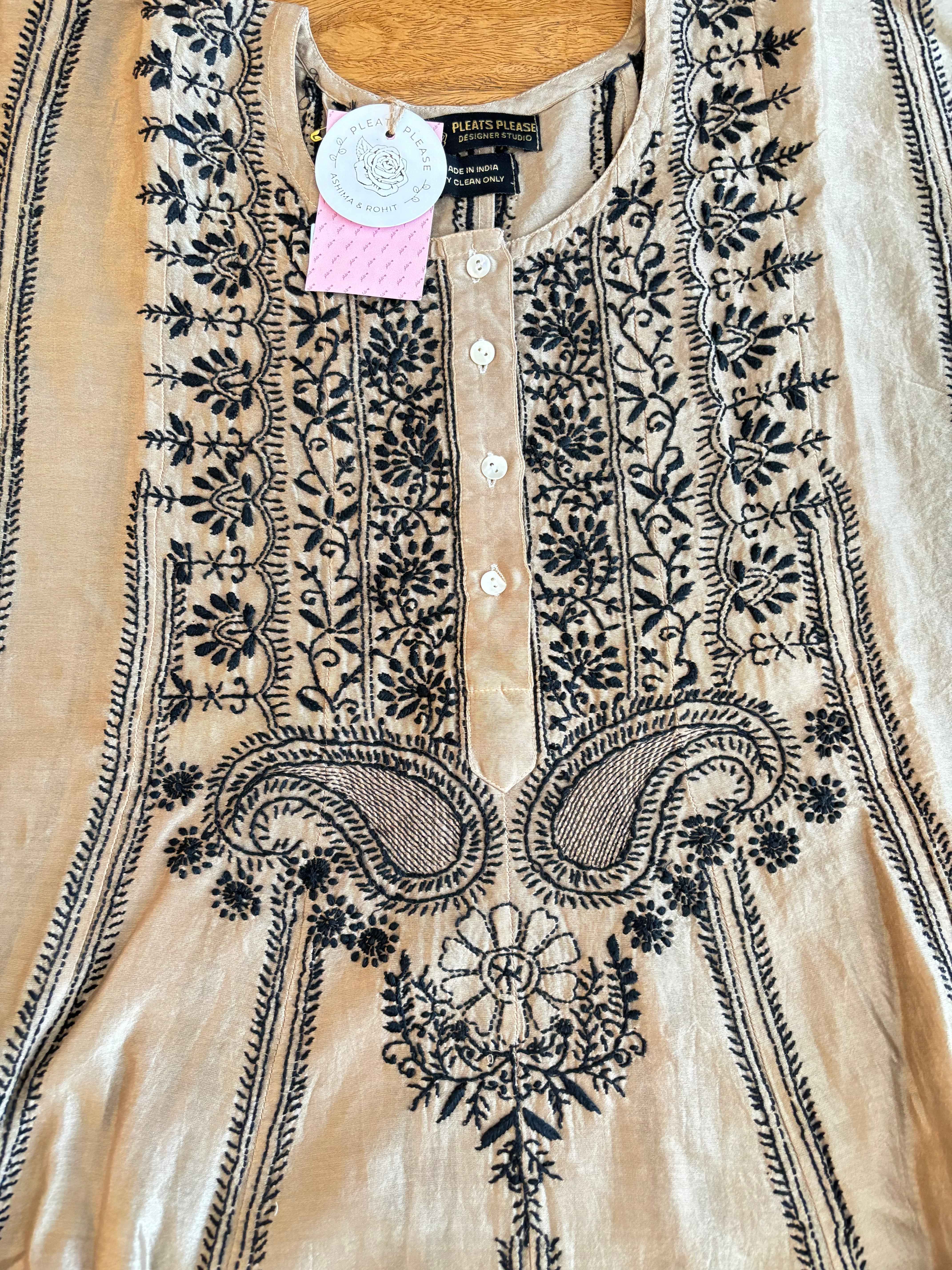 Brown Chanderi Chikankari Anarkali & Dupatta