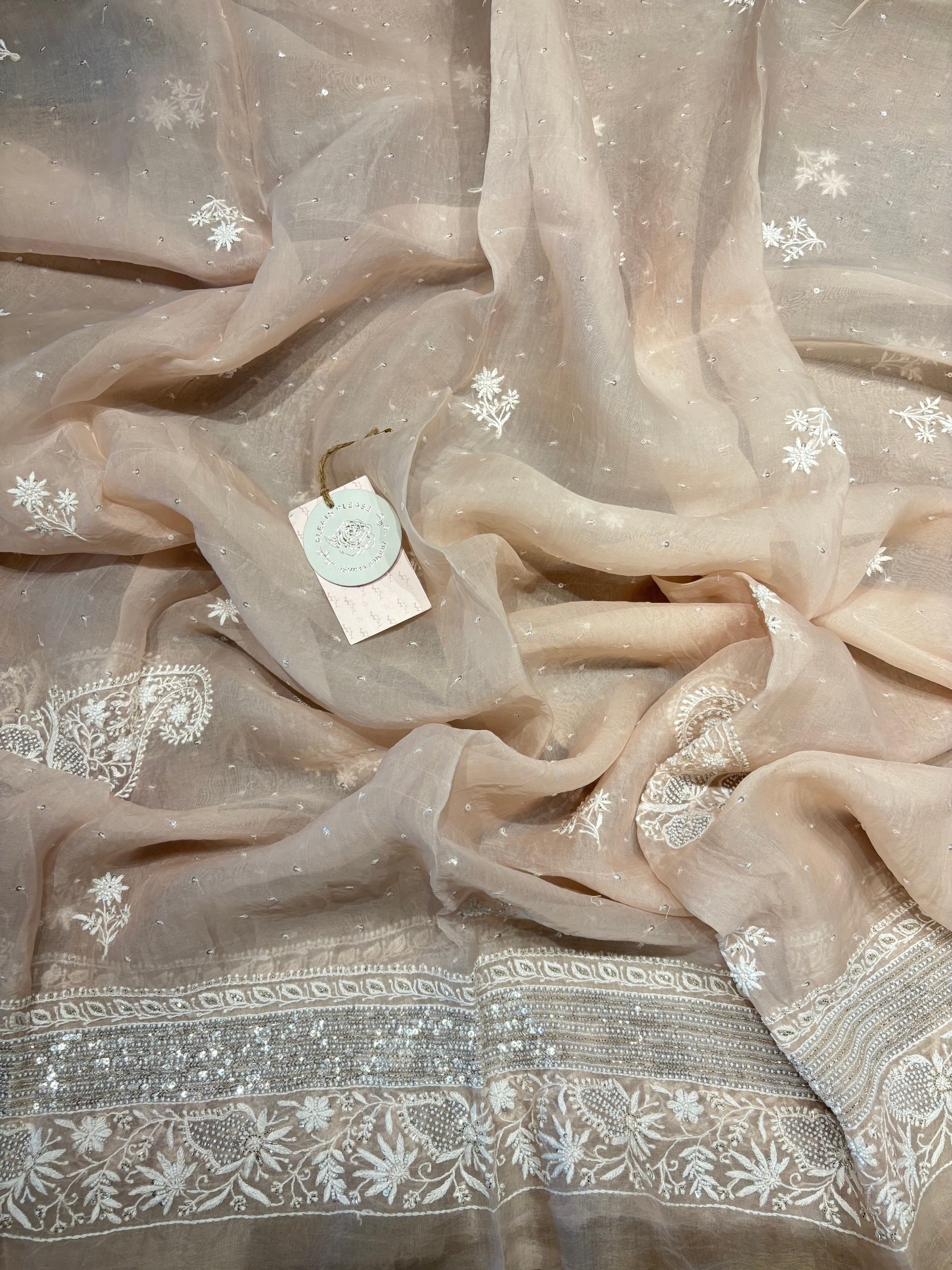 Peach Dust Pure And Premium Organza Anarkali And Dupatta Set