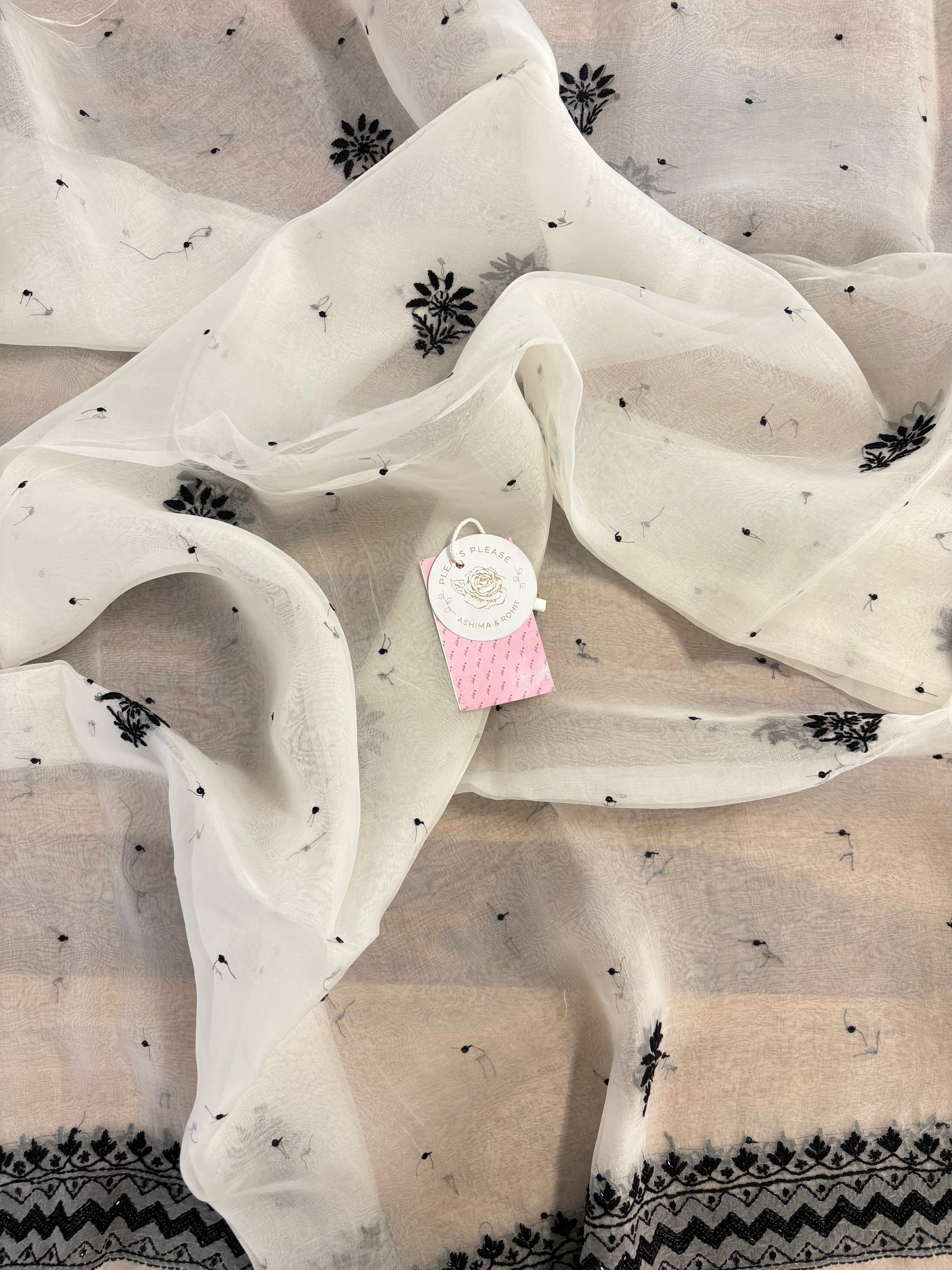 Dyeable Organza Chikankari Kurta & Dupatta - Pleats PleaseChikankari