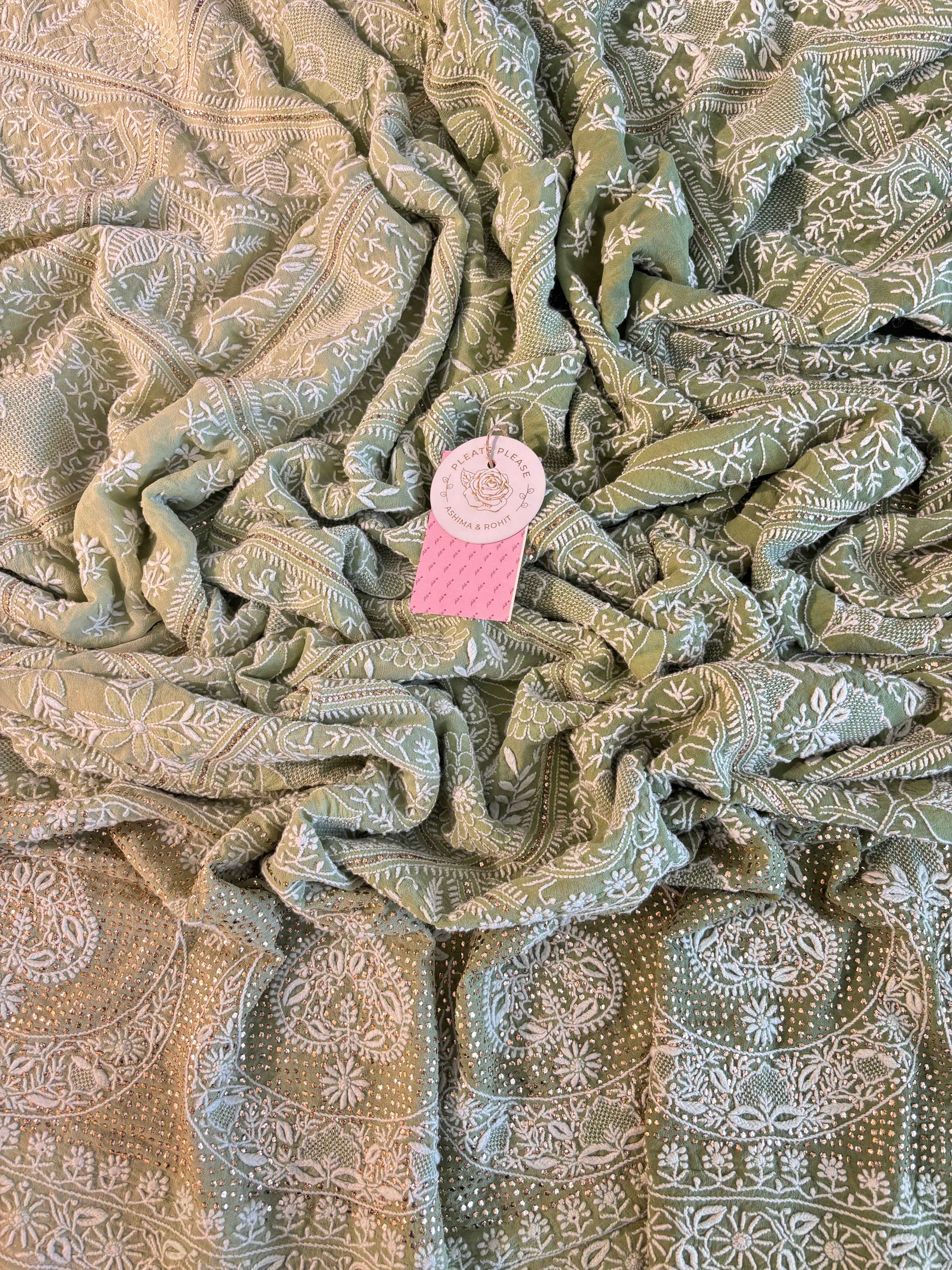 Pastel Green Ombré Chikankari Mukaish Dupatta