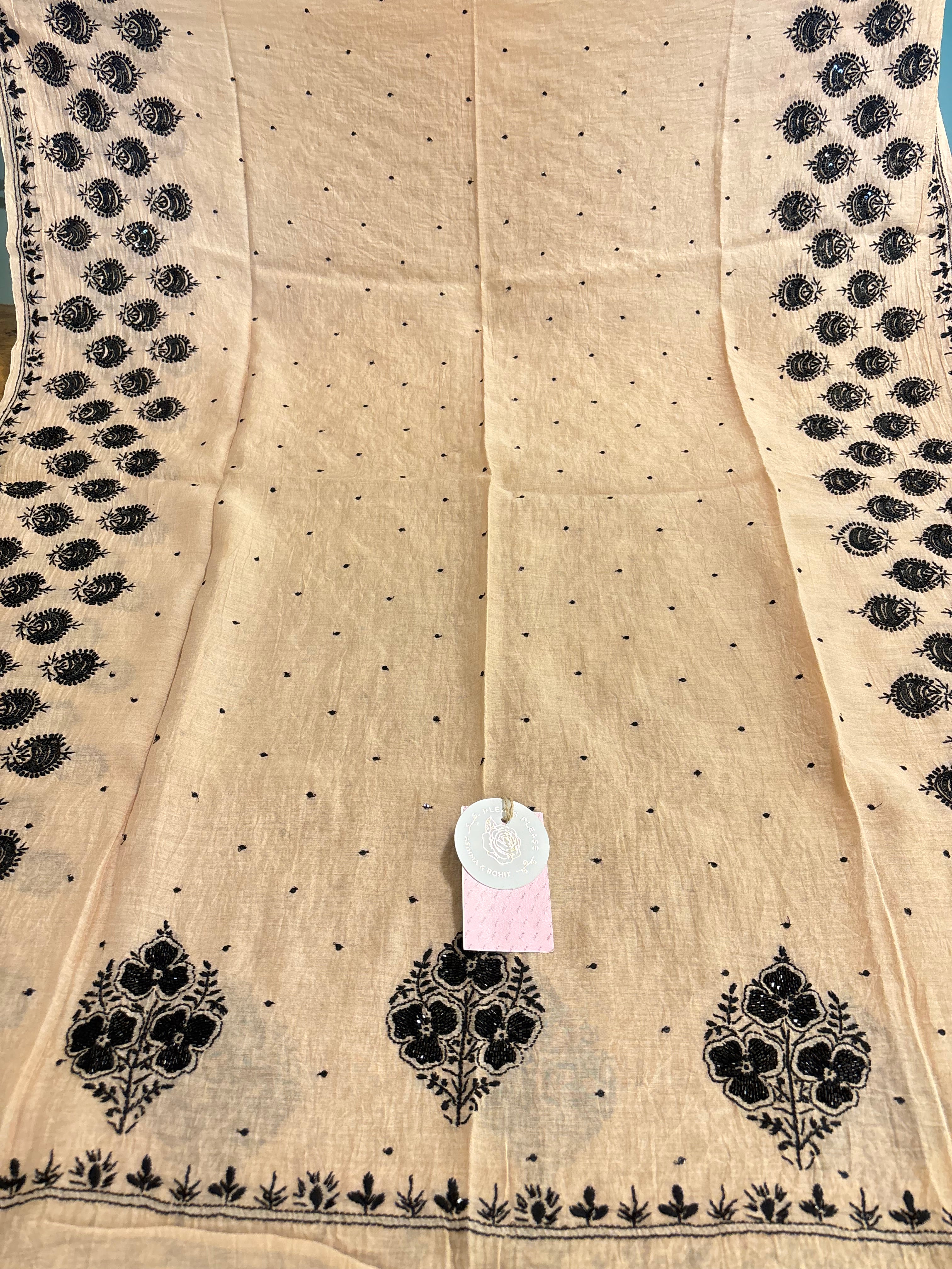 Beige Chanderi Chikankari Kurta & Dupatta