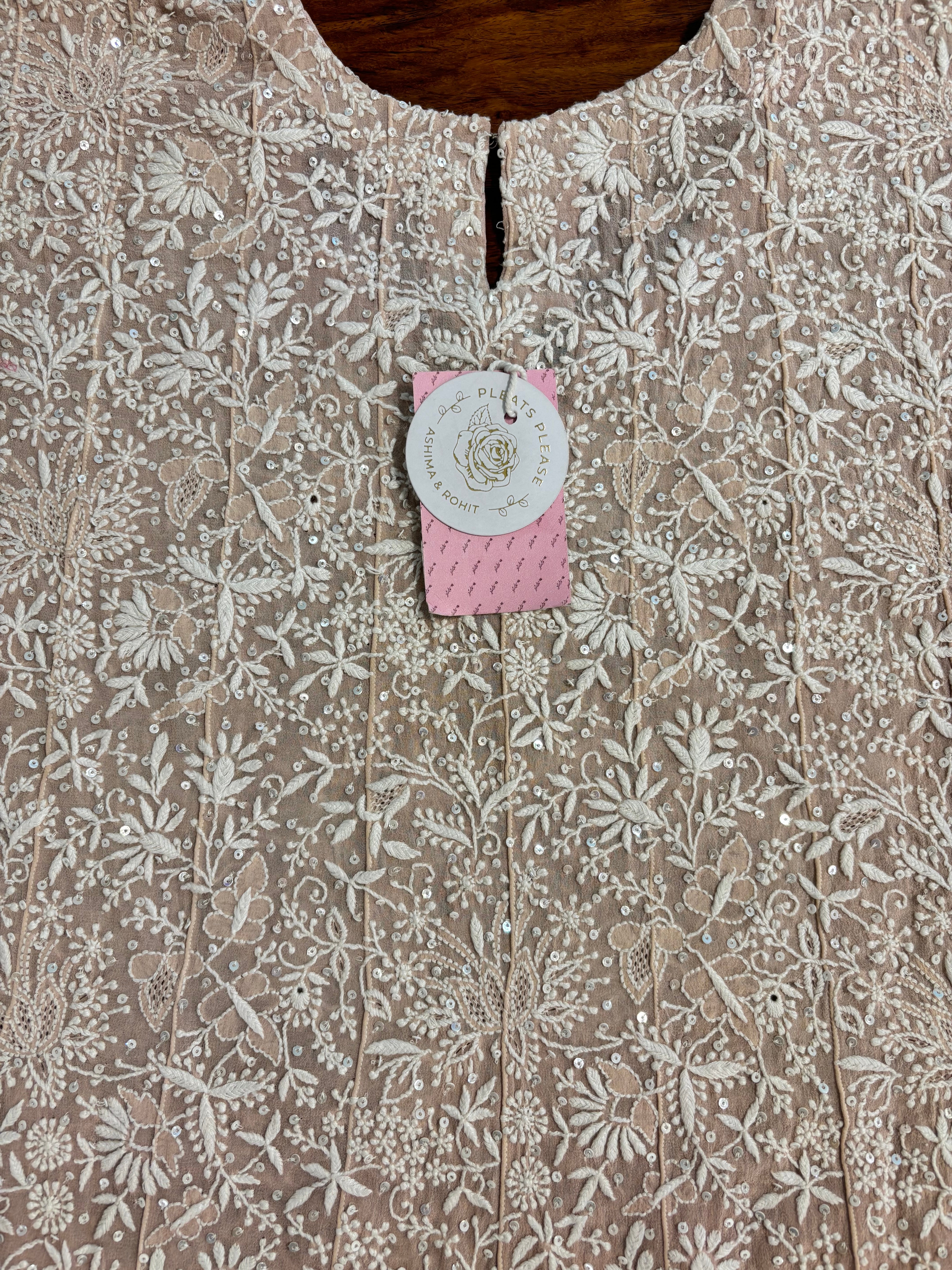 Old Rose Ombre Pure & Premium Georgette Chikankari A-line Anarkali