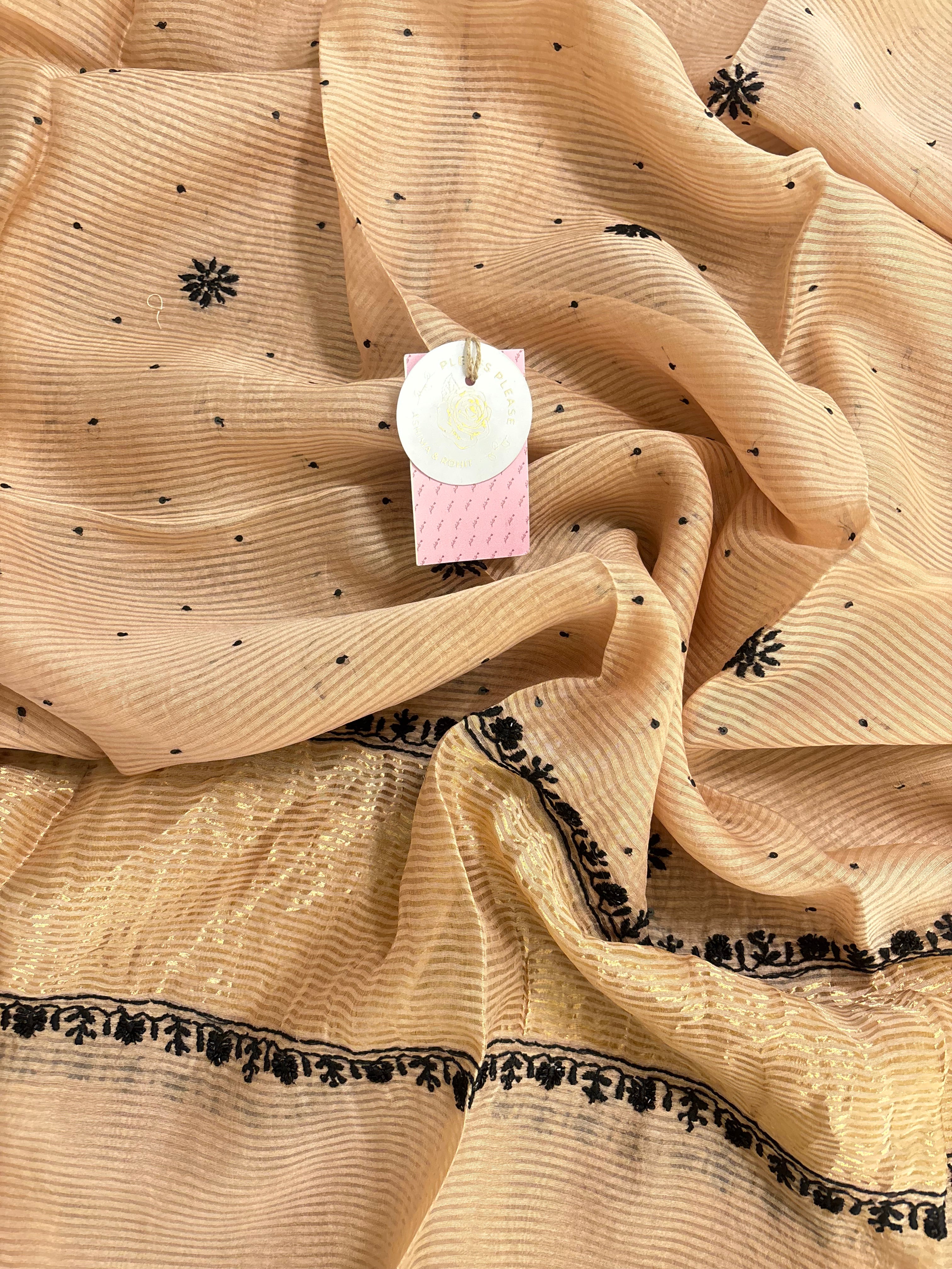 Blush Cream Chanderi Chikankari Anarkali & Dupatta Set