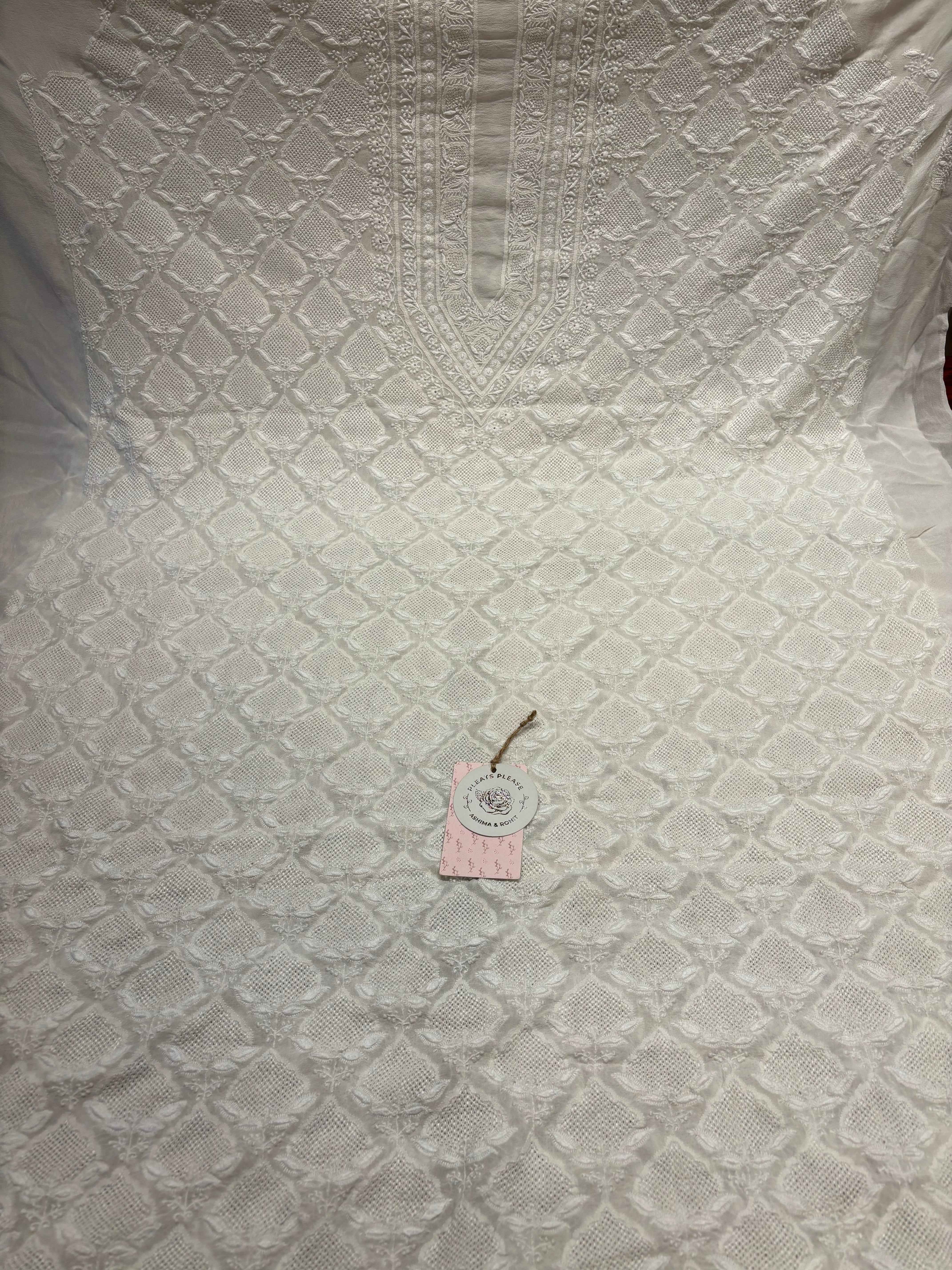 Dyeable Pure and Premium Georgette Chikankari Men’s Kurta - Pleats PleaseChikankari