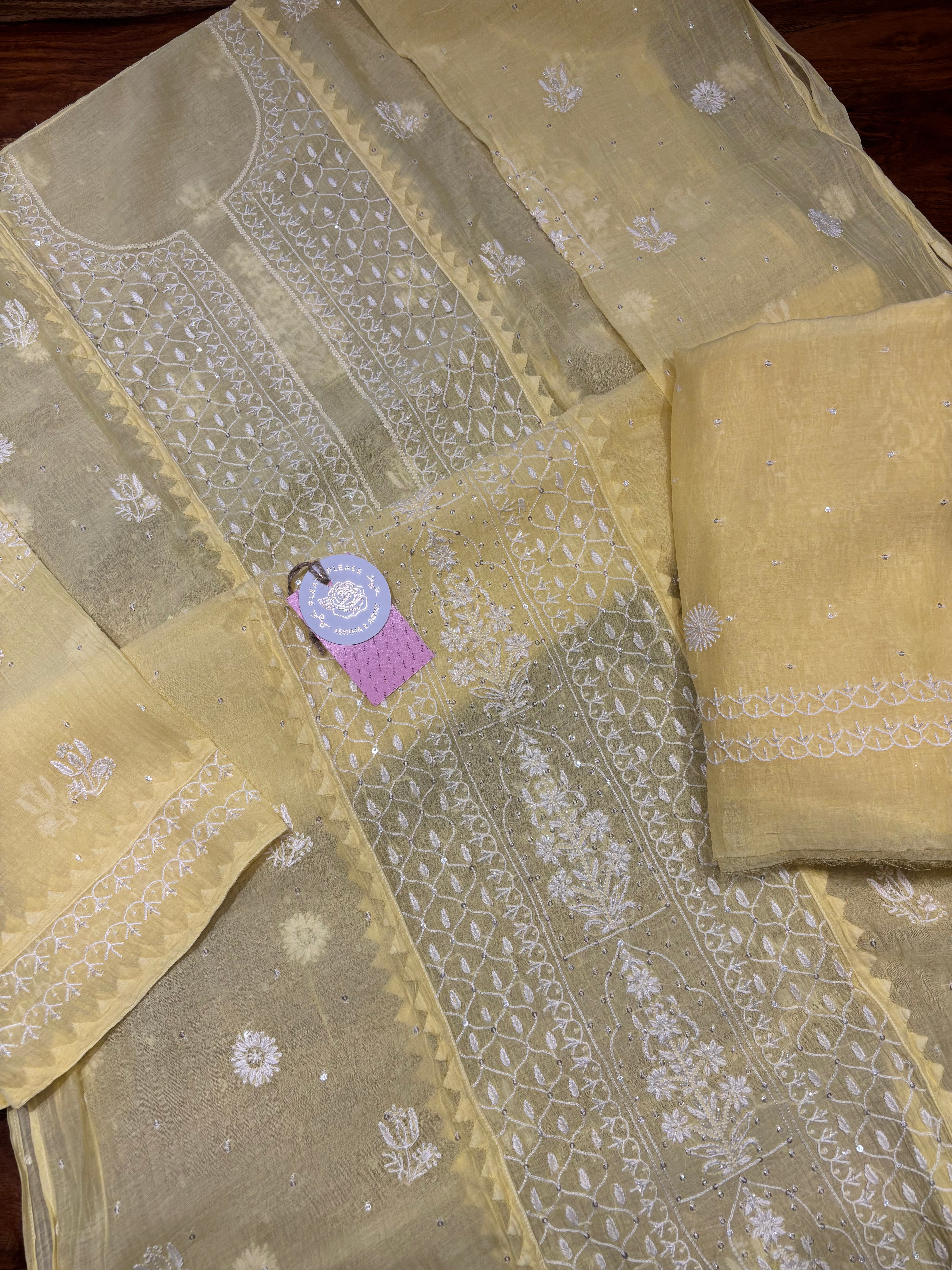 Butter Yellow Chanderi Mul Chikankari Kurta & Dupatta Set