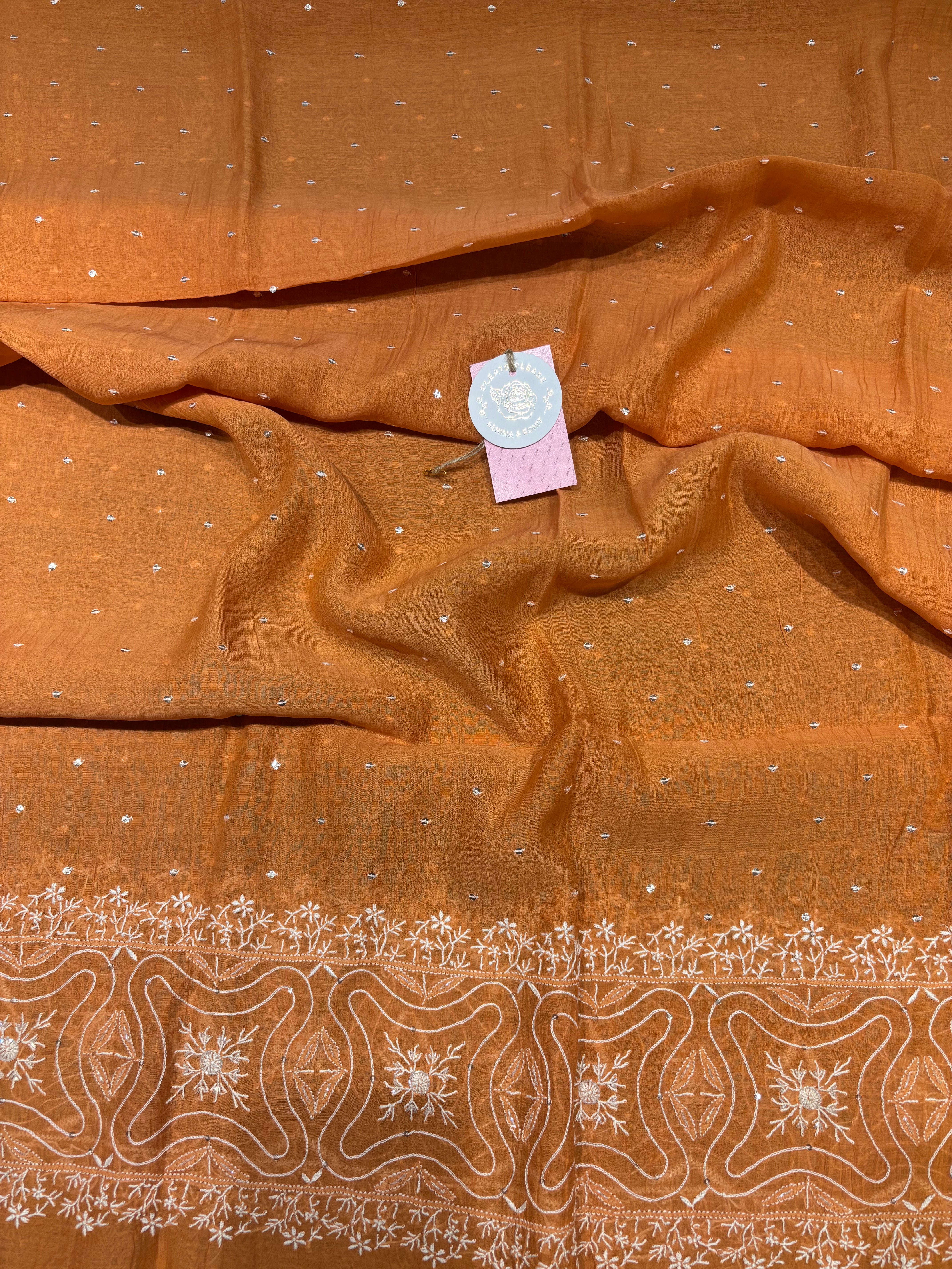 Orange Chanderi Mul Chikankari Kurta & Dupatta Set