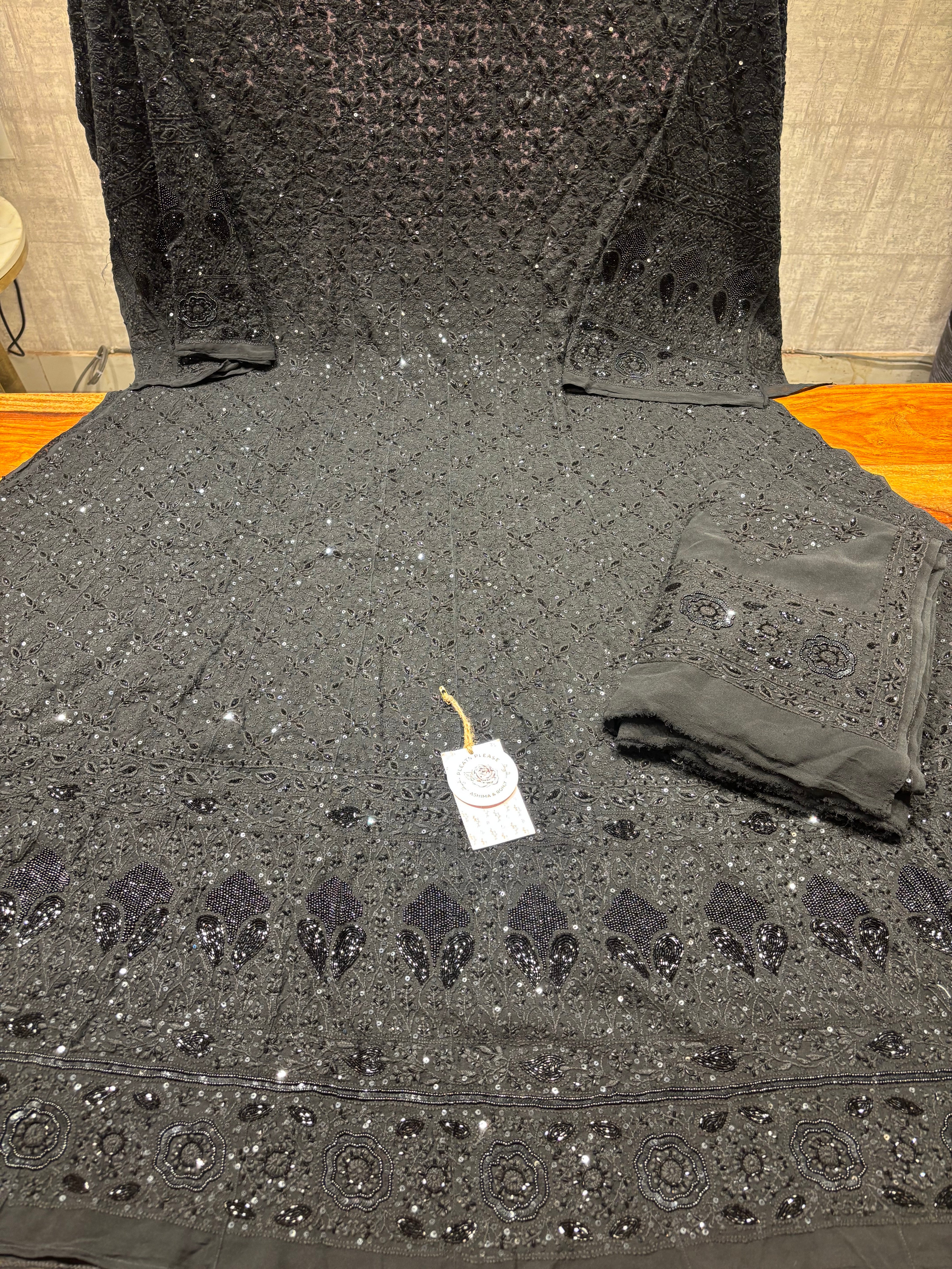 Black Pure Georgette Chikankari Anarkali and Dupatta