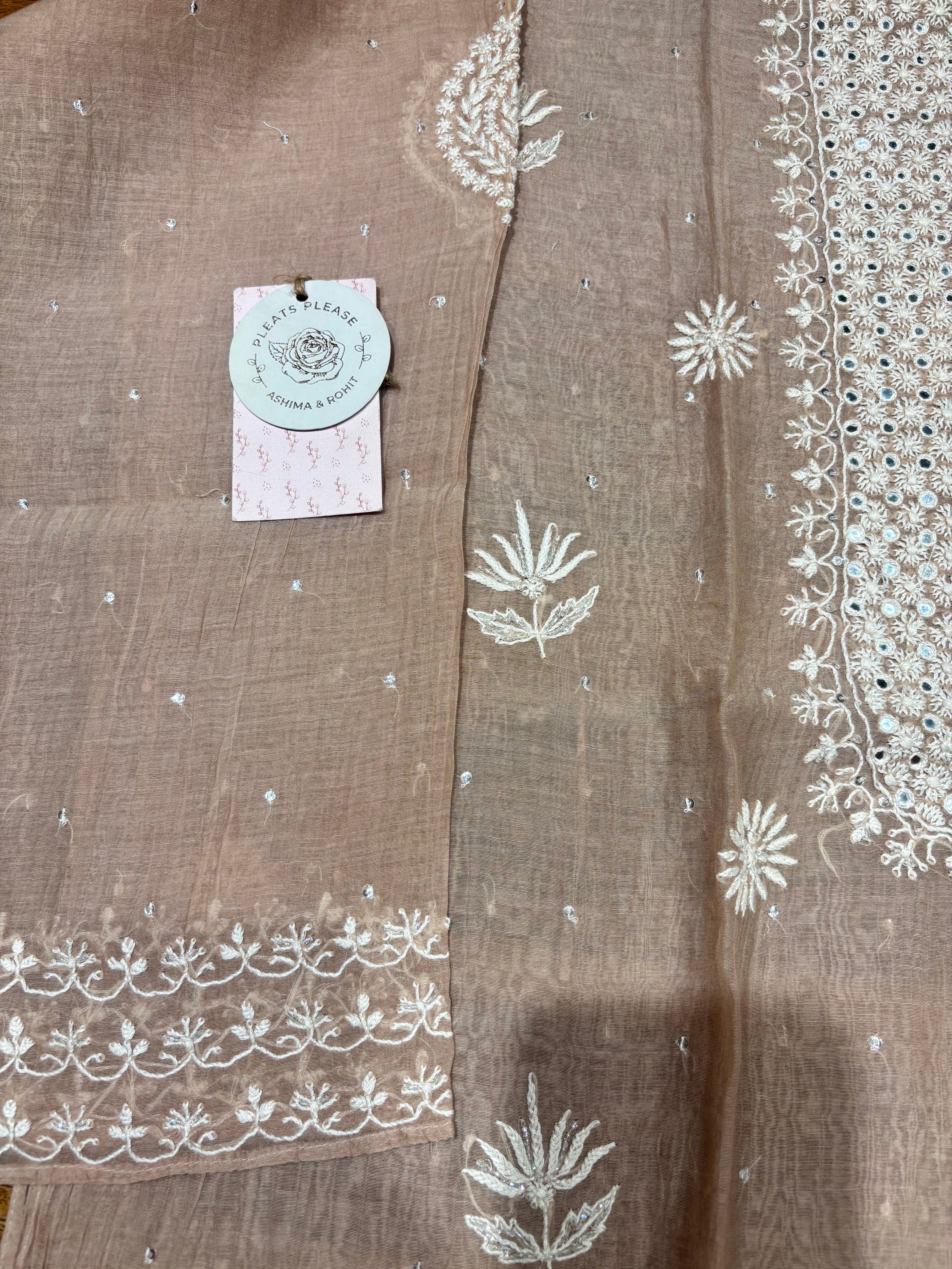 Dusty Peach Chanderi Mul Chikankari Kurta & Dupatta Set