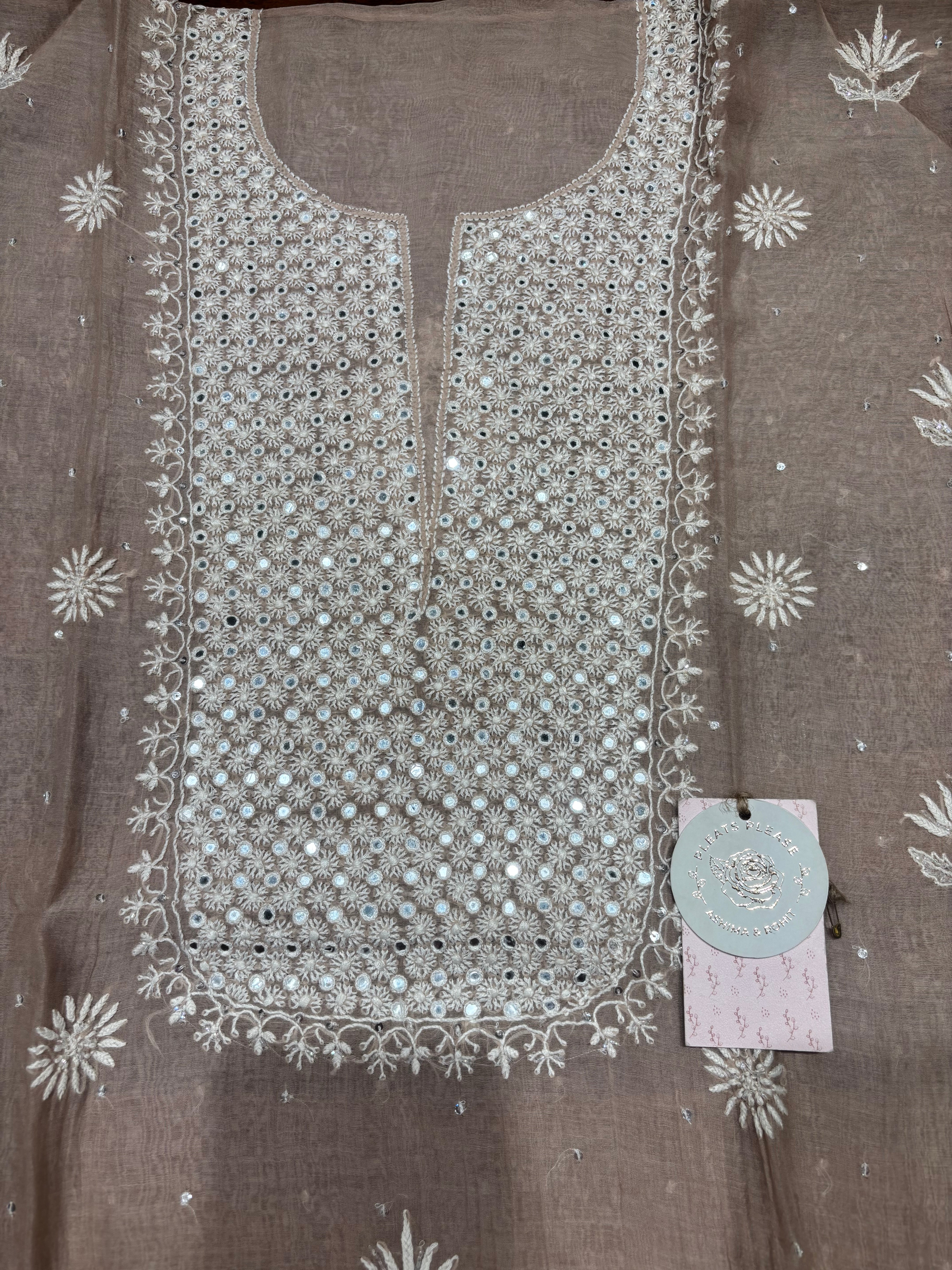 Dusty Peach Chanderi Mul Chikankari Kurta & Dupatta Set
