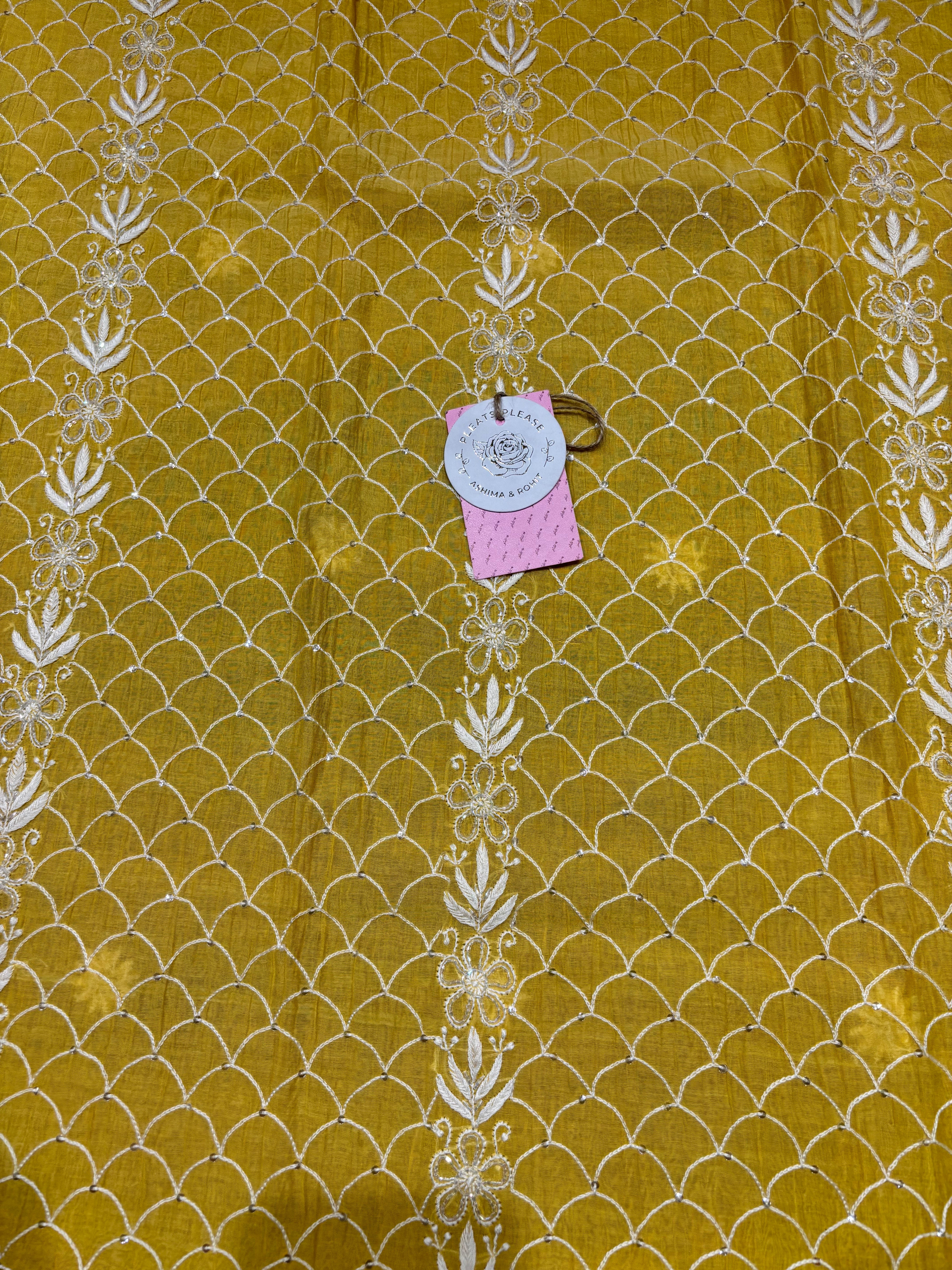Yellow Chanderi Mul Chikankari Kurta & Dupatta Set