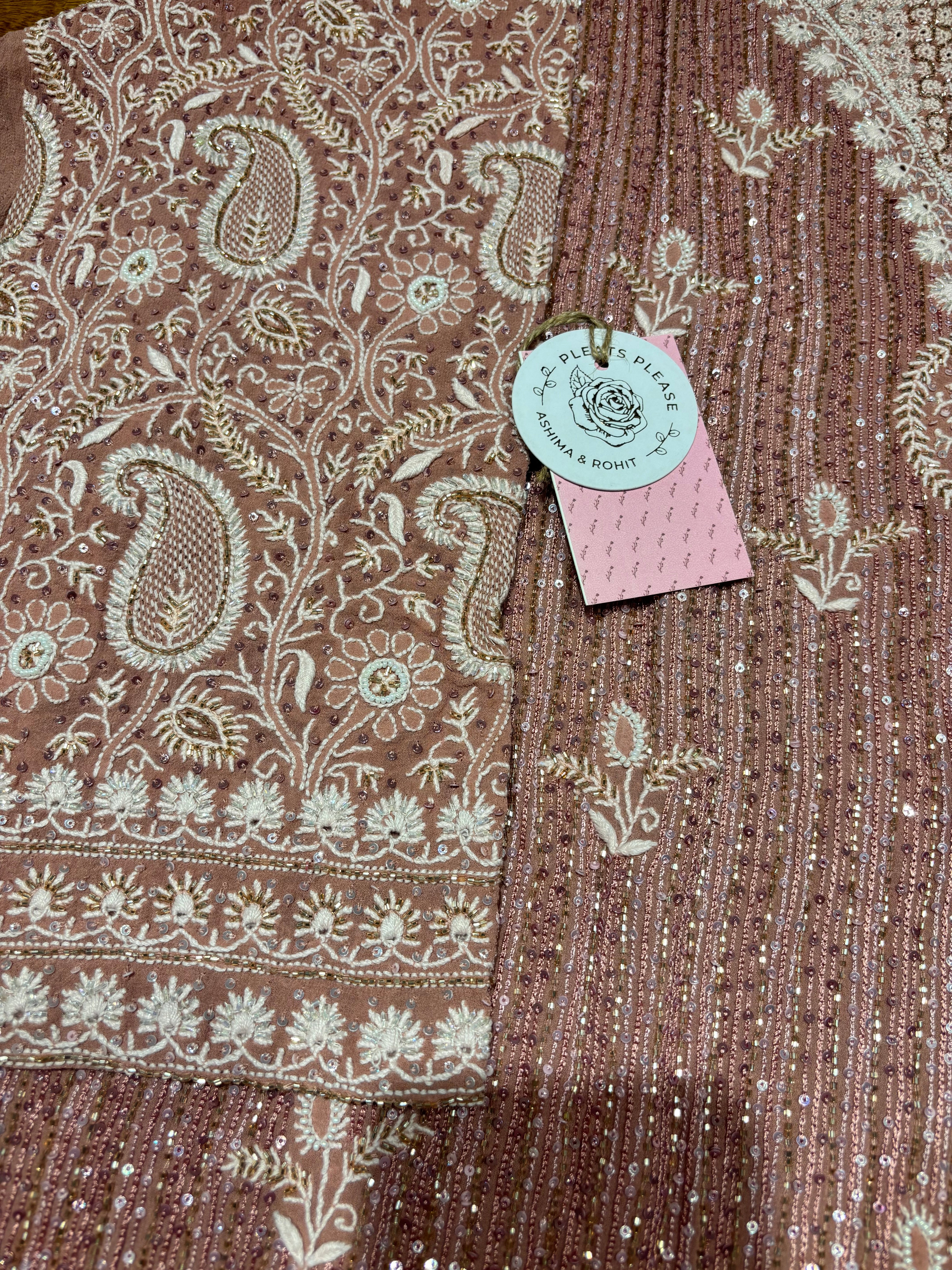 Taupe pink Pure & Premium Georgette Chikankari Kurta & Dupatta Set