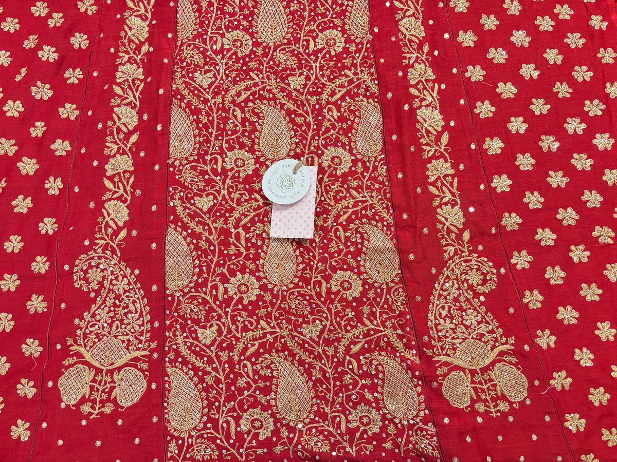 Crimson Red Monga Silk Chikankari Kurta & Dupatta