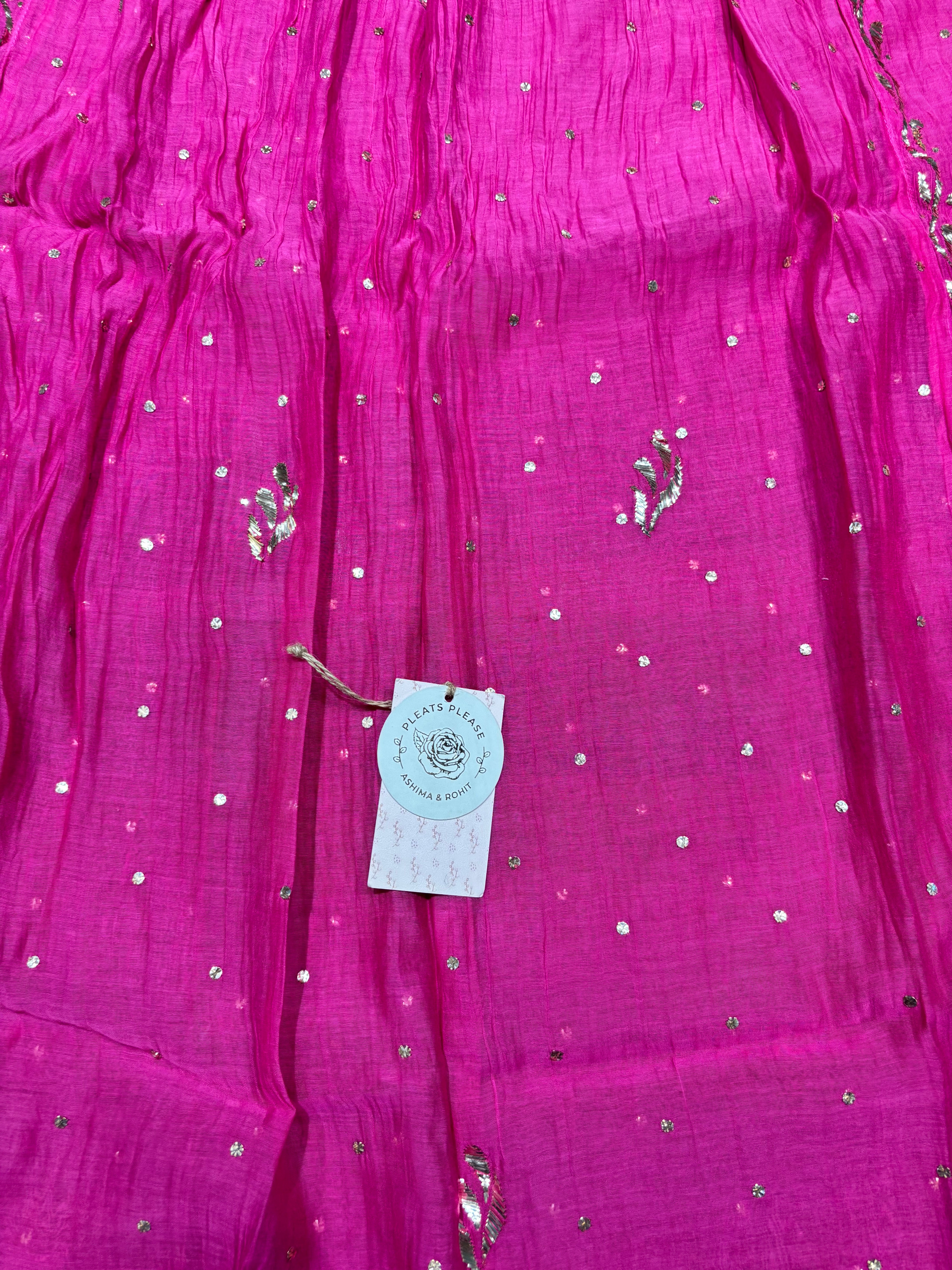 Magenta Pink Chanderi Mul Mukaish Tunic Kurta and dupatta Set