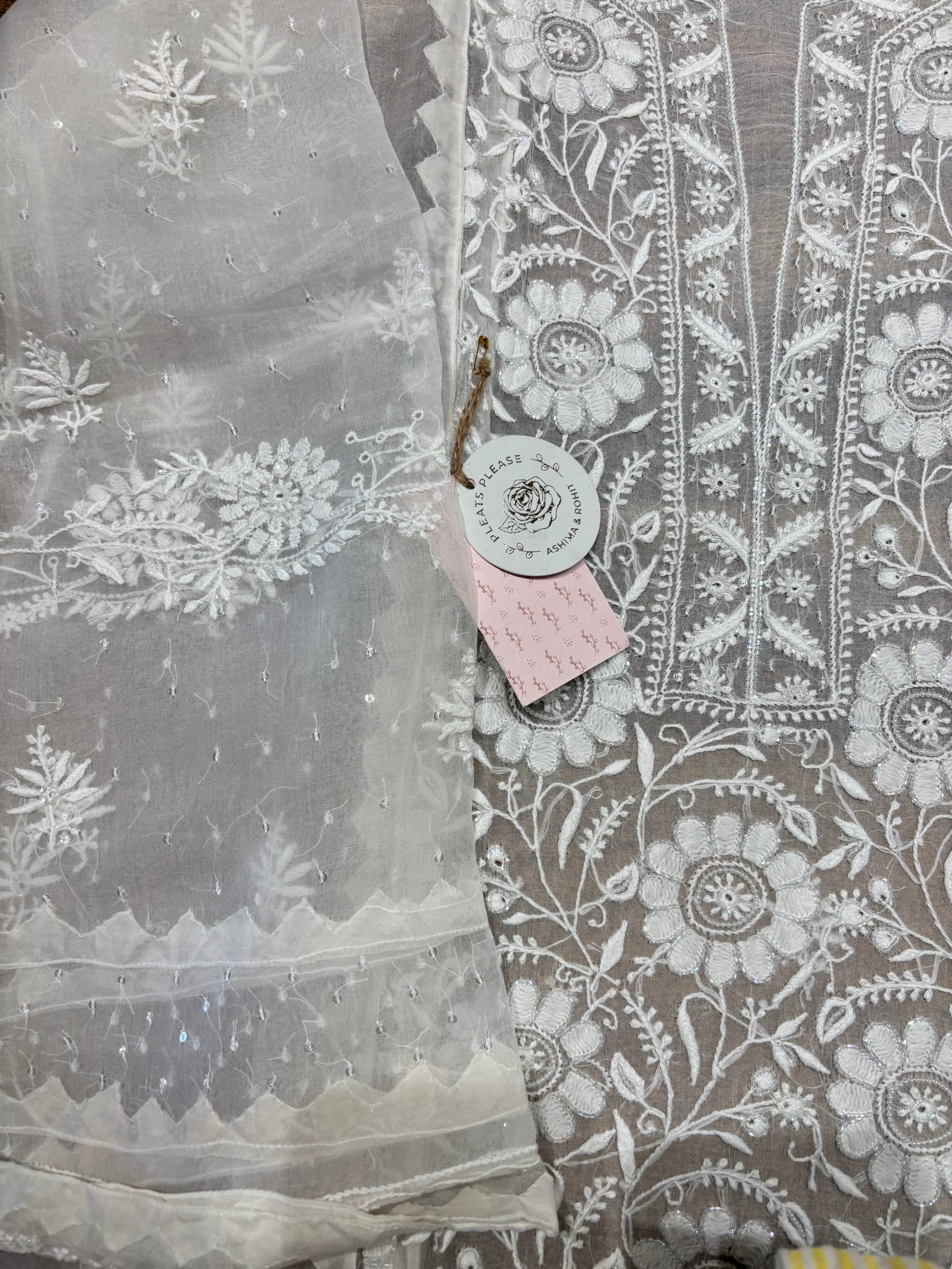 Dyeable Organza Chikankari Kurta