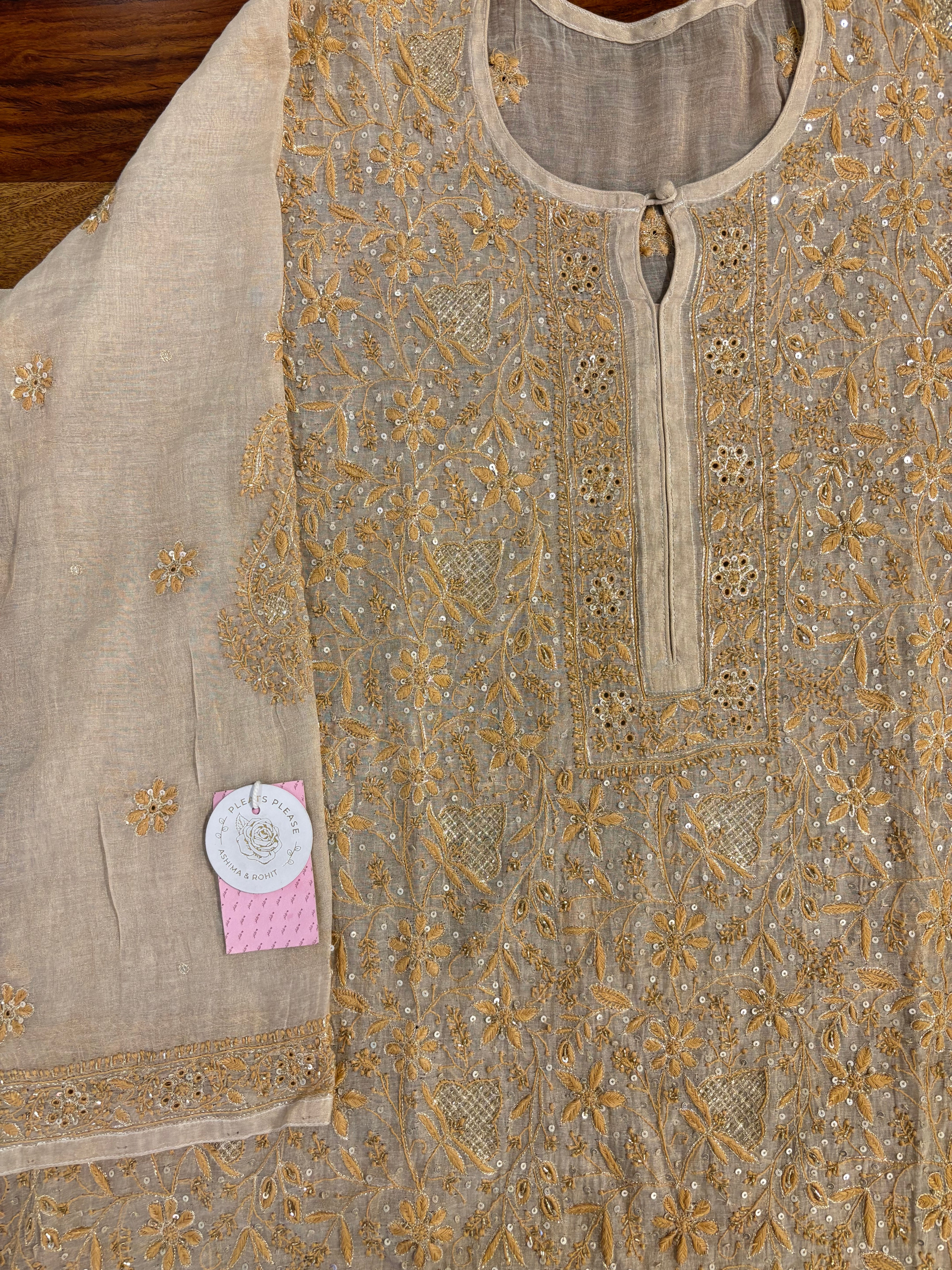 Dyeable Pure Tissue Chikankari Kurta & Dupatta