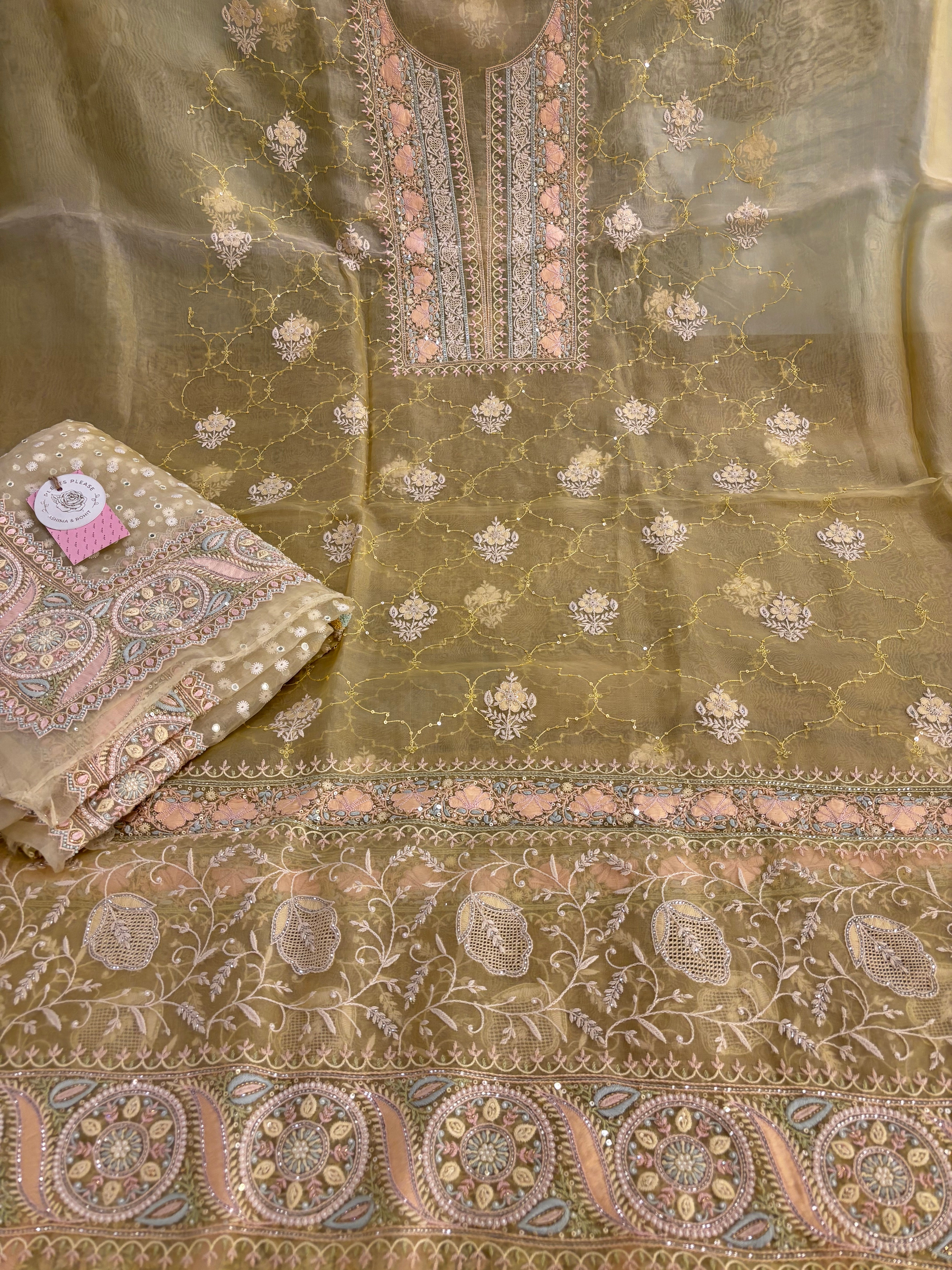 butter Yellow Pure & Premium Organza Chikankari Kurta & Dupatta