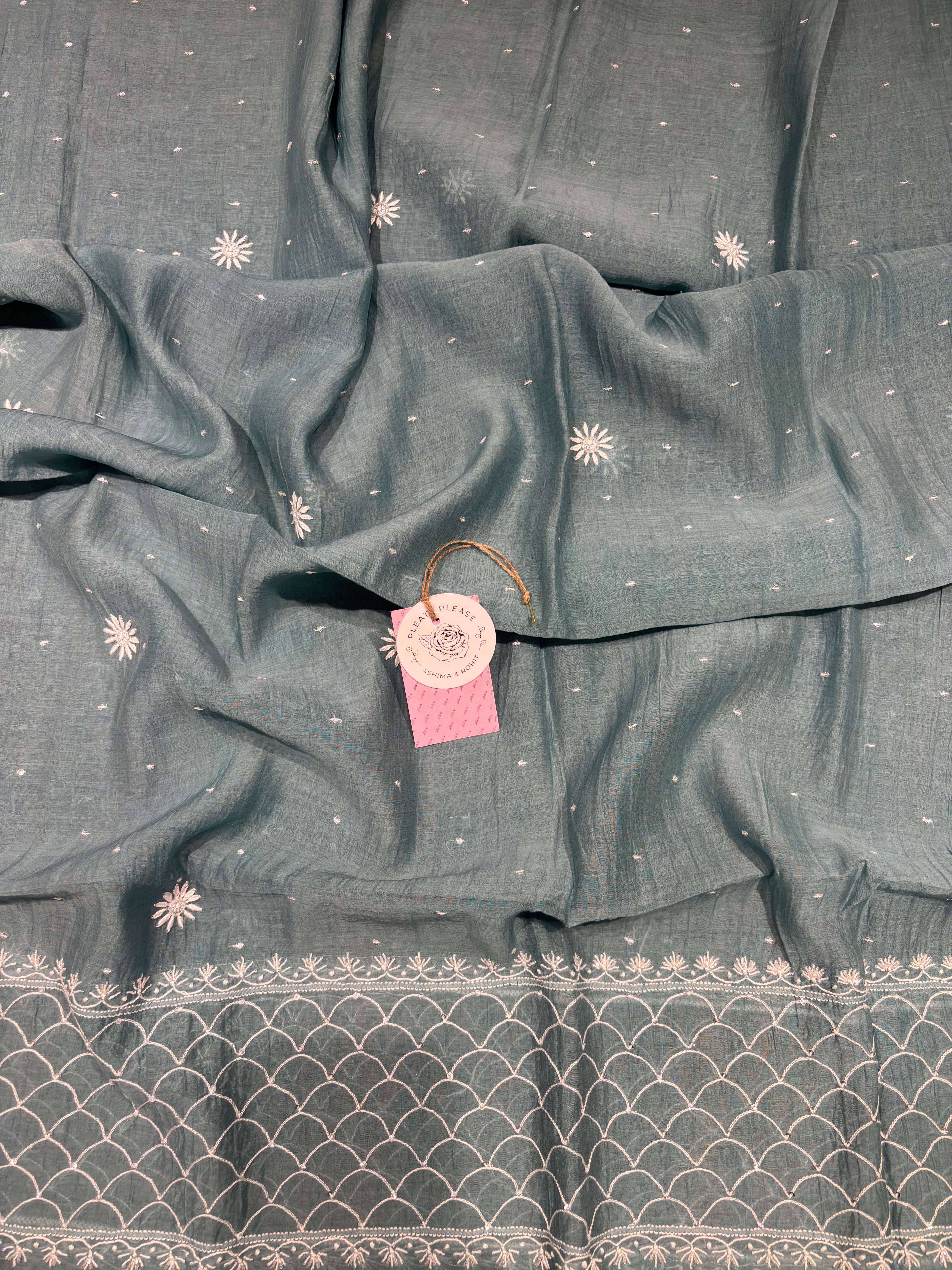 Turquoise Blue Chanderi Mul Chikankari Kurta & Dupatta Set