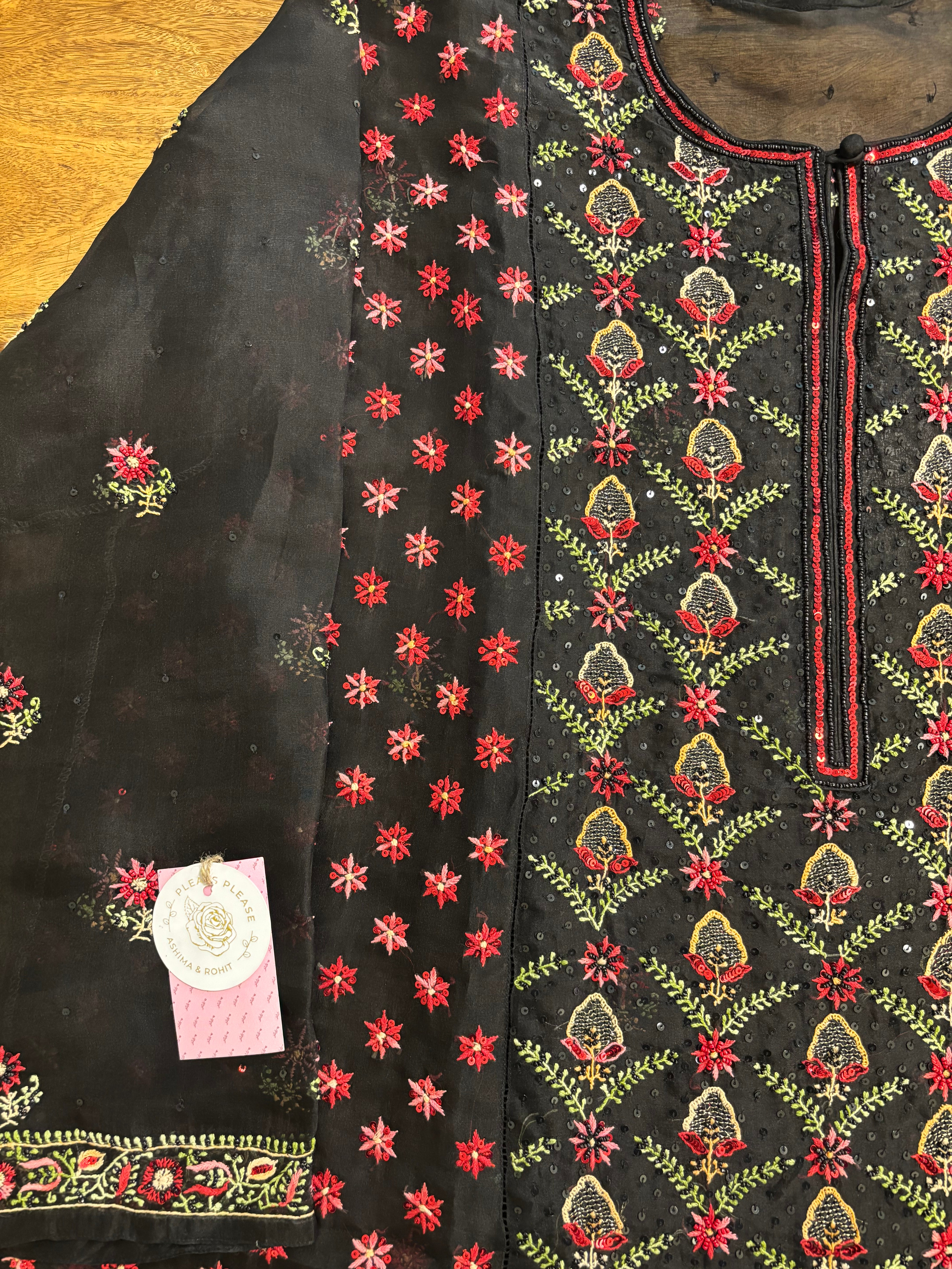 Black Pure Organza Chikankari Kurta & Dupatta