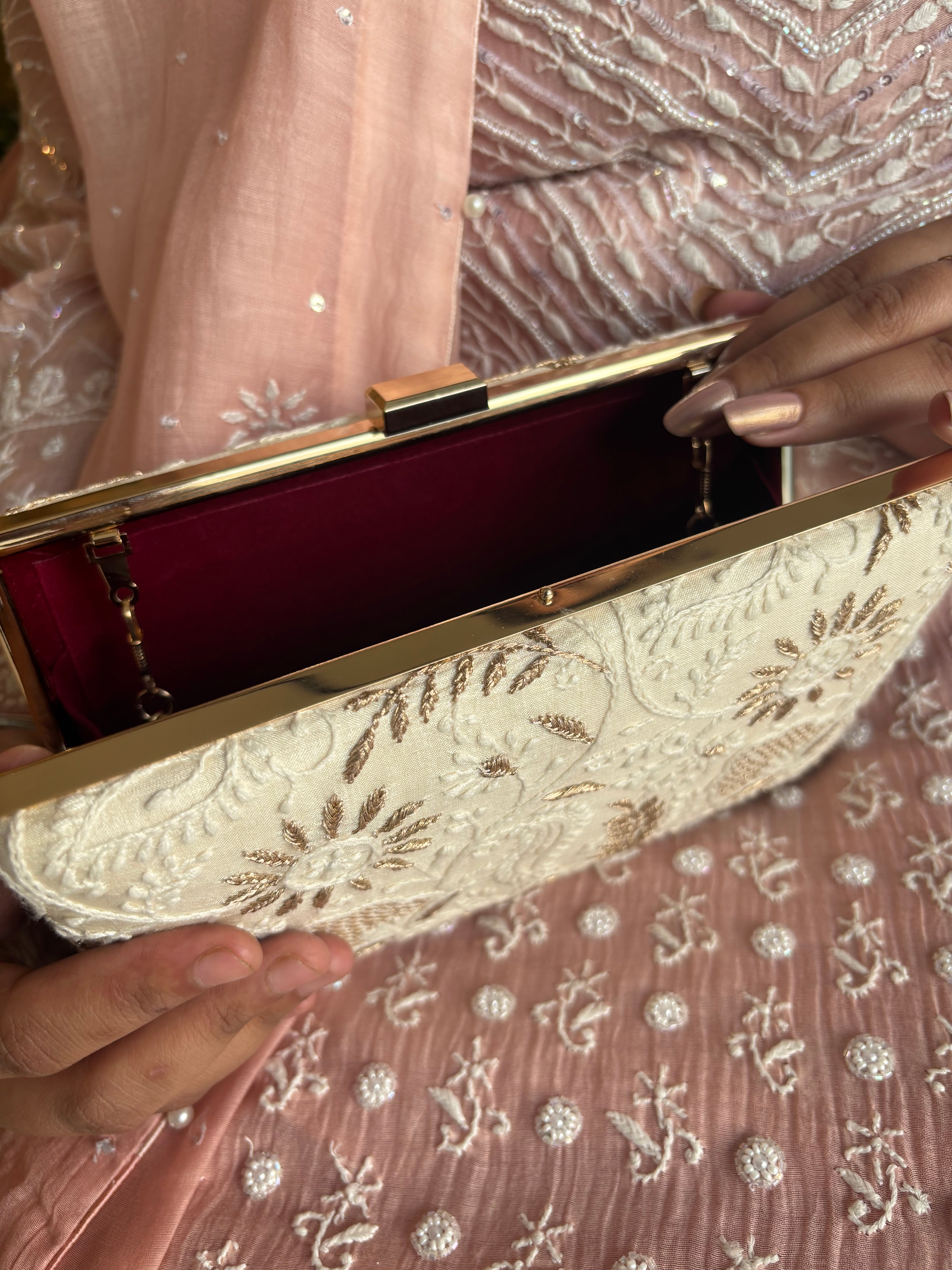 White Silk Chikankari Clutch