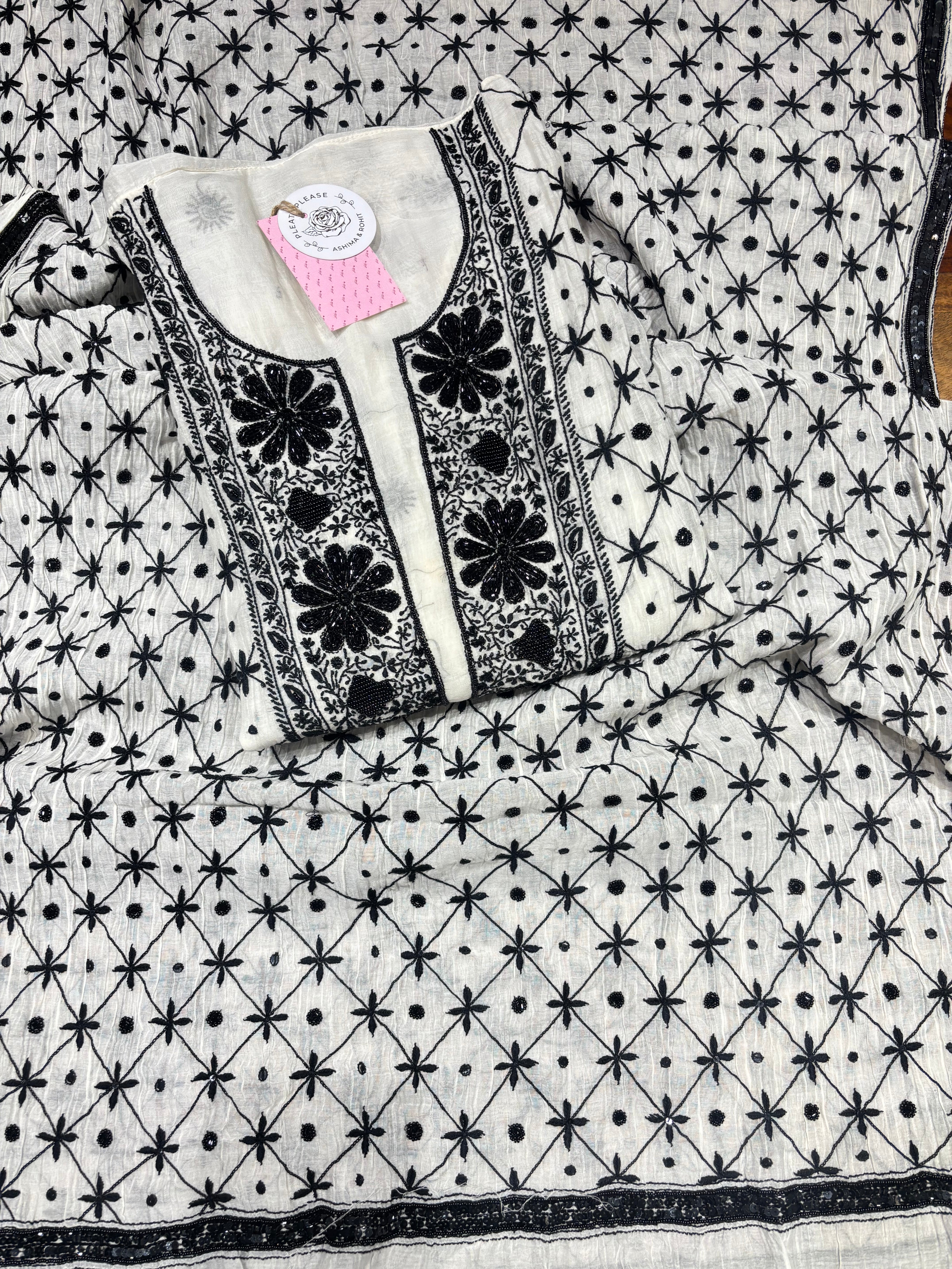 Dyeable Chanderi Mul Chikankari Kurta & Dupatta Set