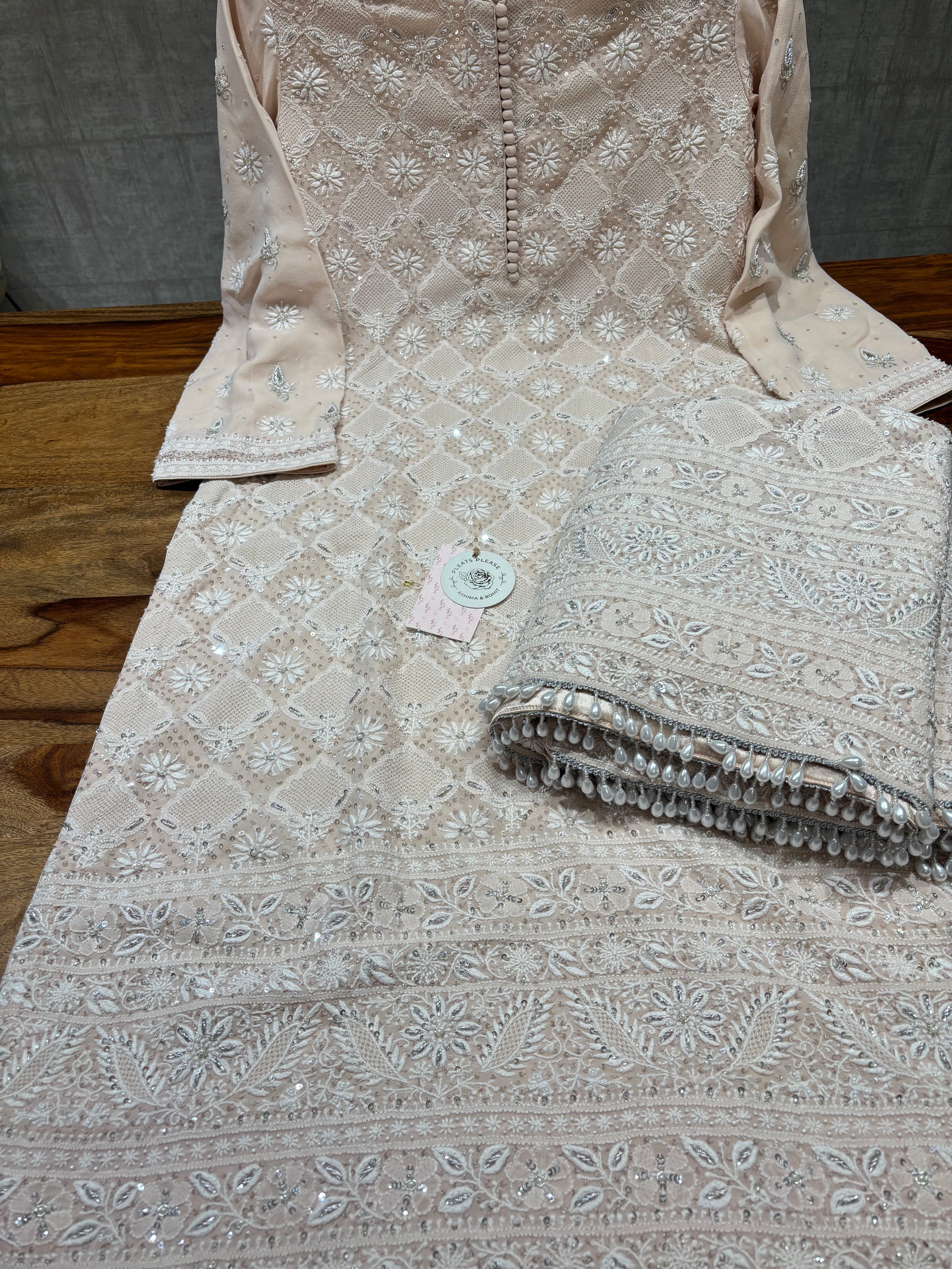 Peach Pure & Premium Georgette Chikankari Kurta & Dupatta Set