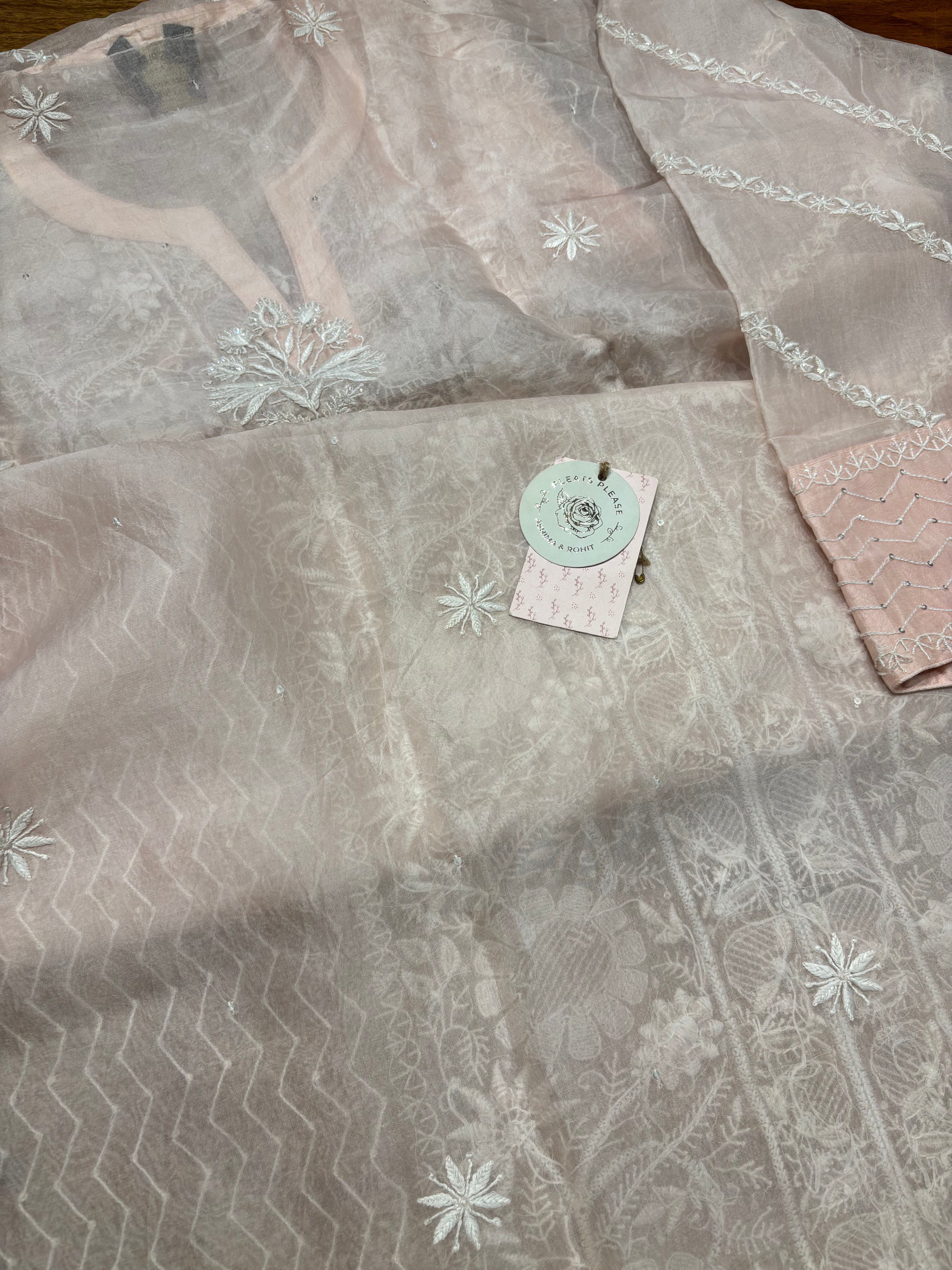 Soft Pink Organza Chikankari Kurta and Dupatta set