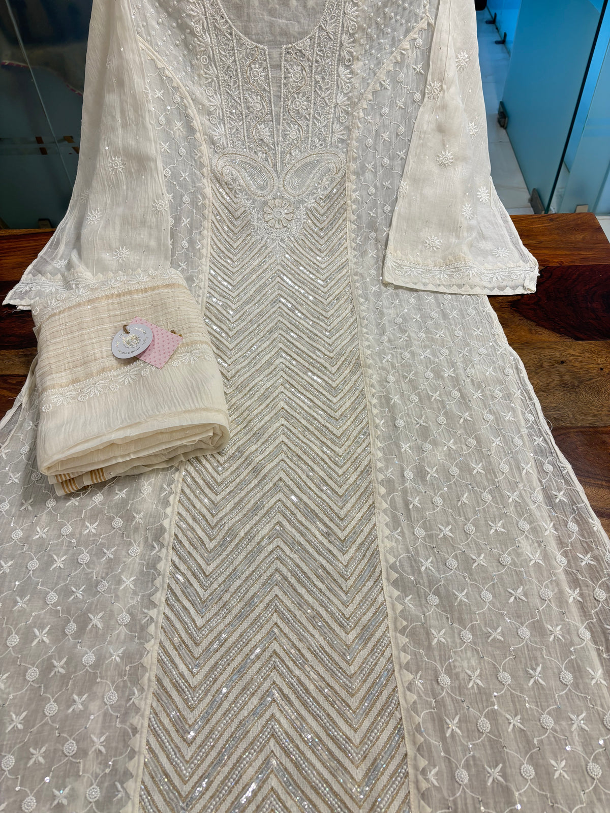 Dyeable Chanderi Mul Chikankari Kurta & Dupatta