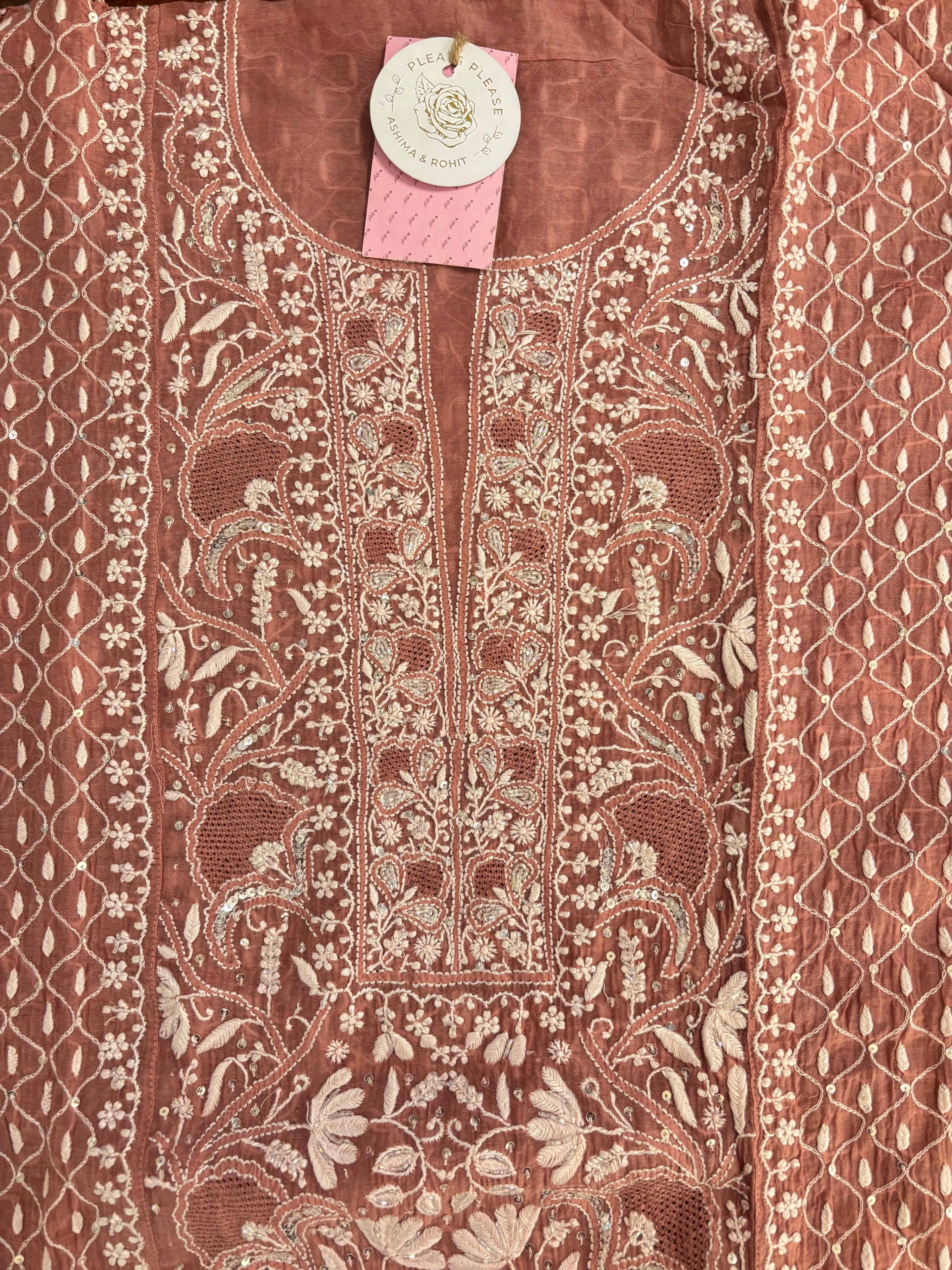 Dusty Rose Chanderi Mul Chikankari Kurta & Dupatta