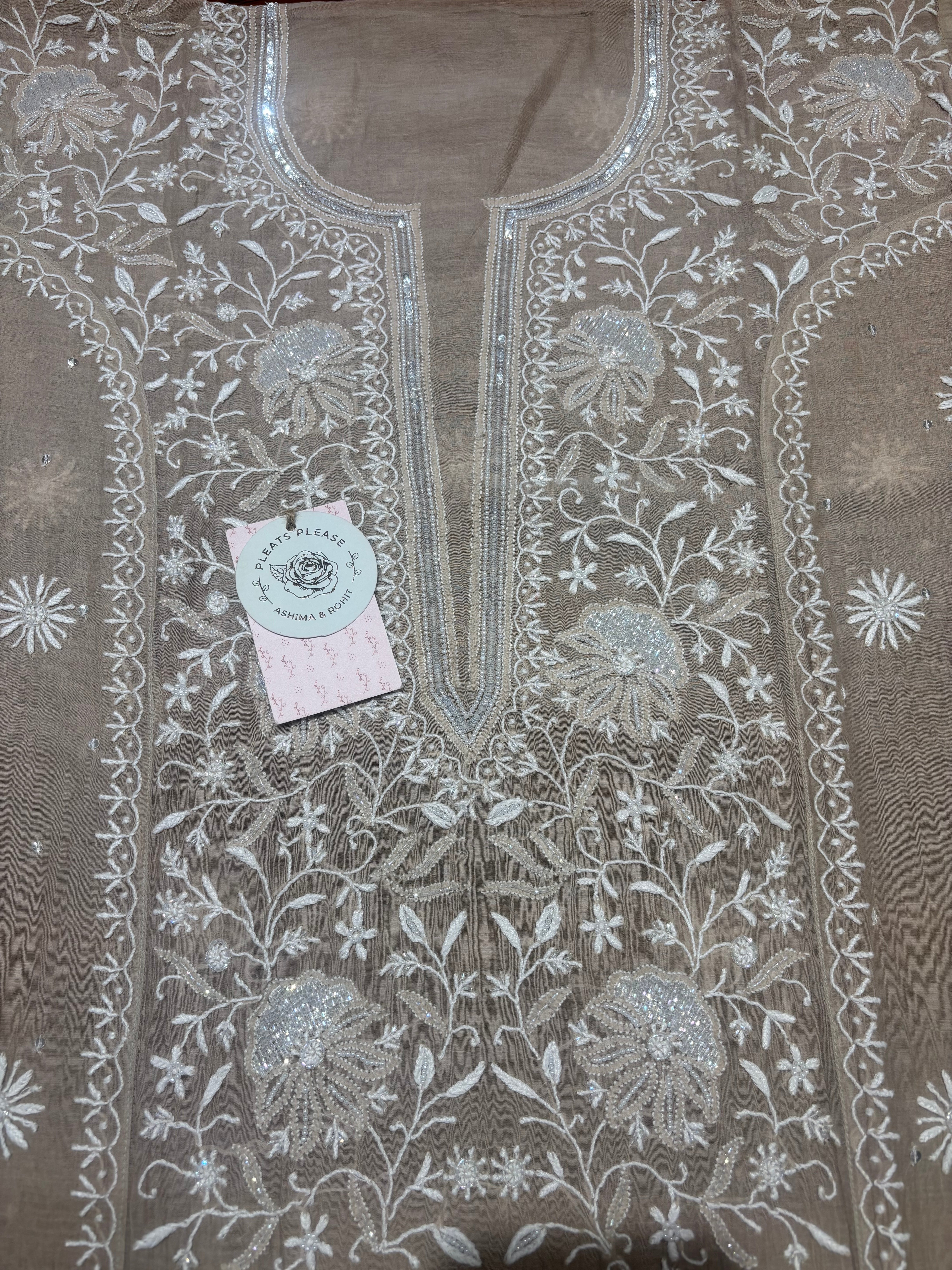 Sand Dune Chanderi Mul Chikankari Kurta & Dupatta Set