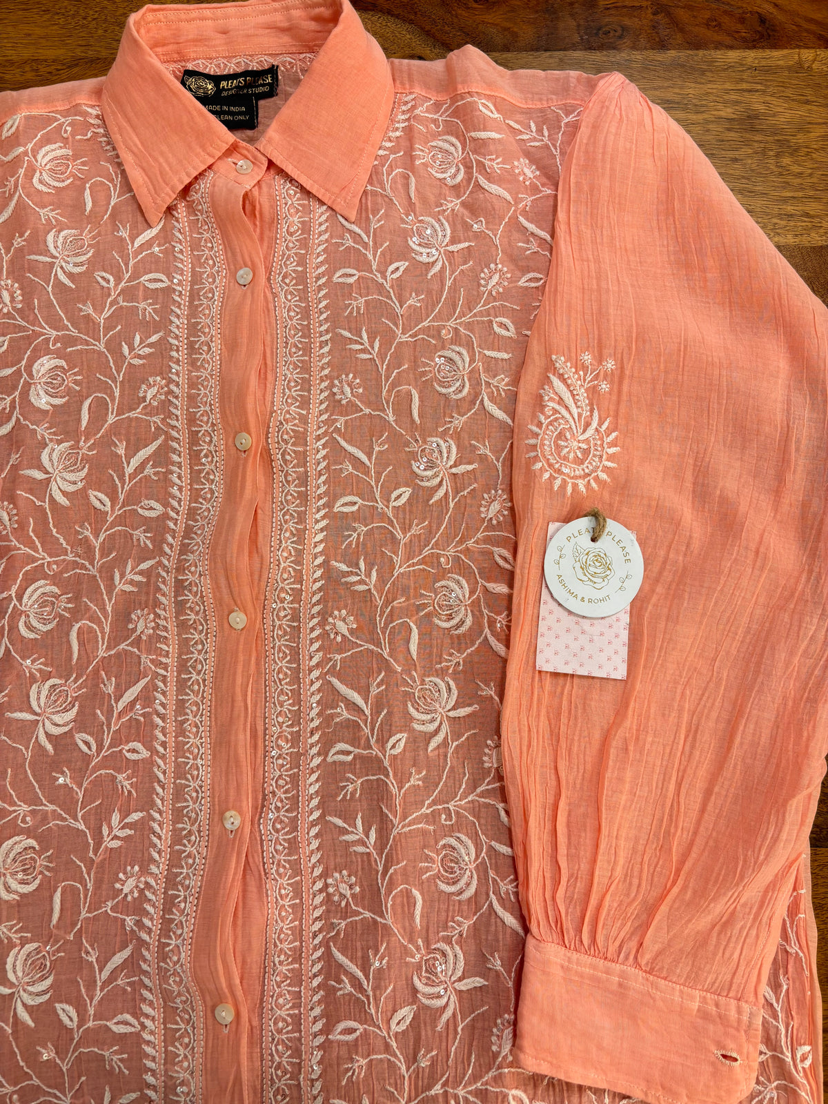 Peach Chanderi Mul Chikankari Women’s Shirt