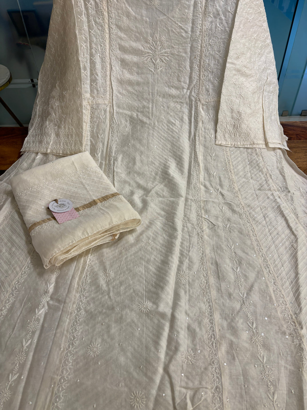 Dyeable Chanderi Silk Chikankari Anarkali & Dupatta