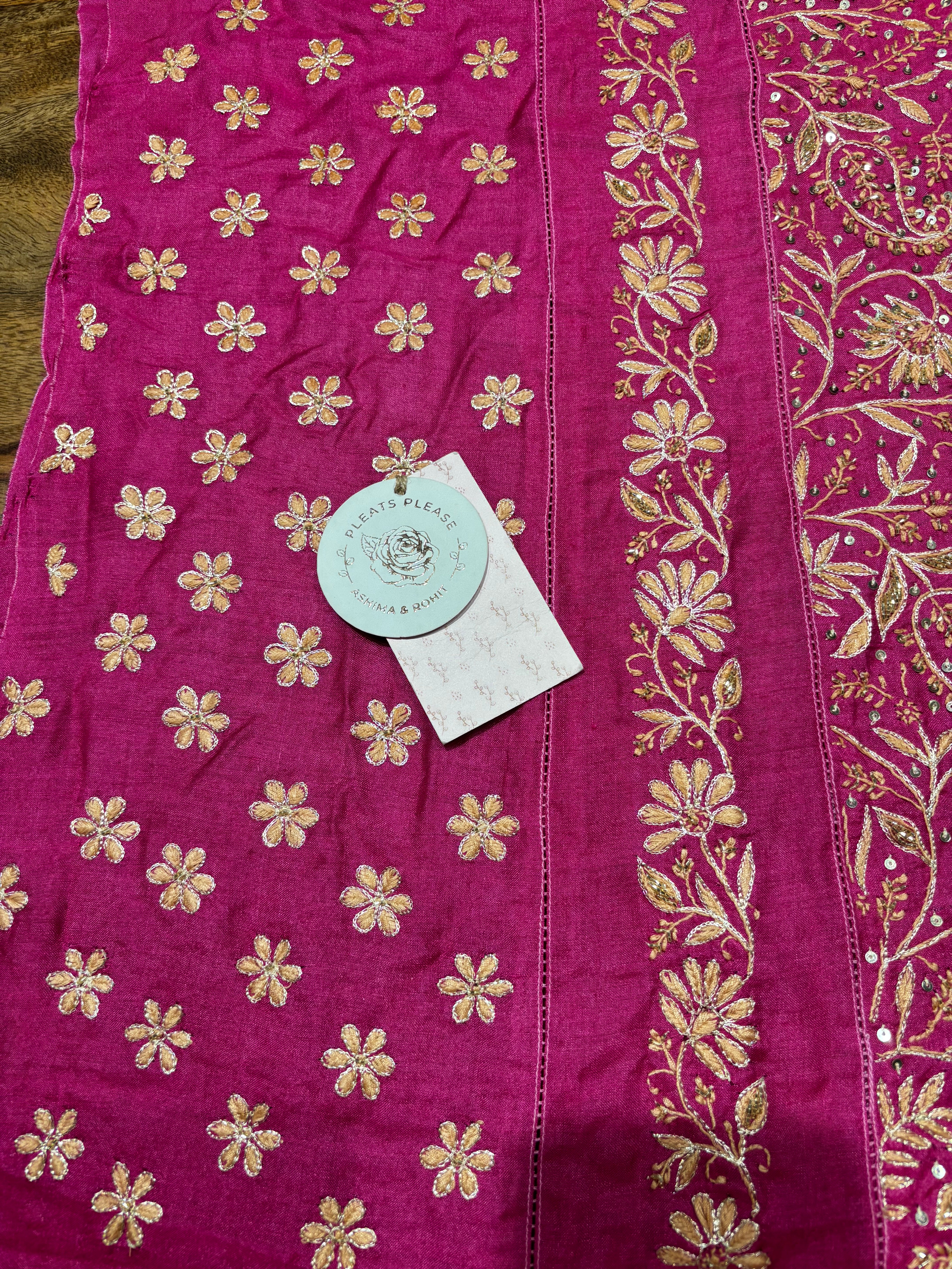 Fuschia Pink Monga Silk Chikankari A-Line Anarkali & Dupatta Set