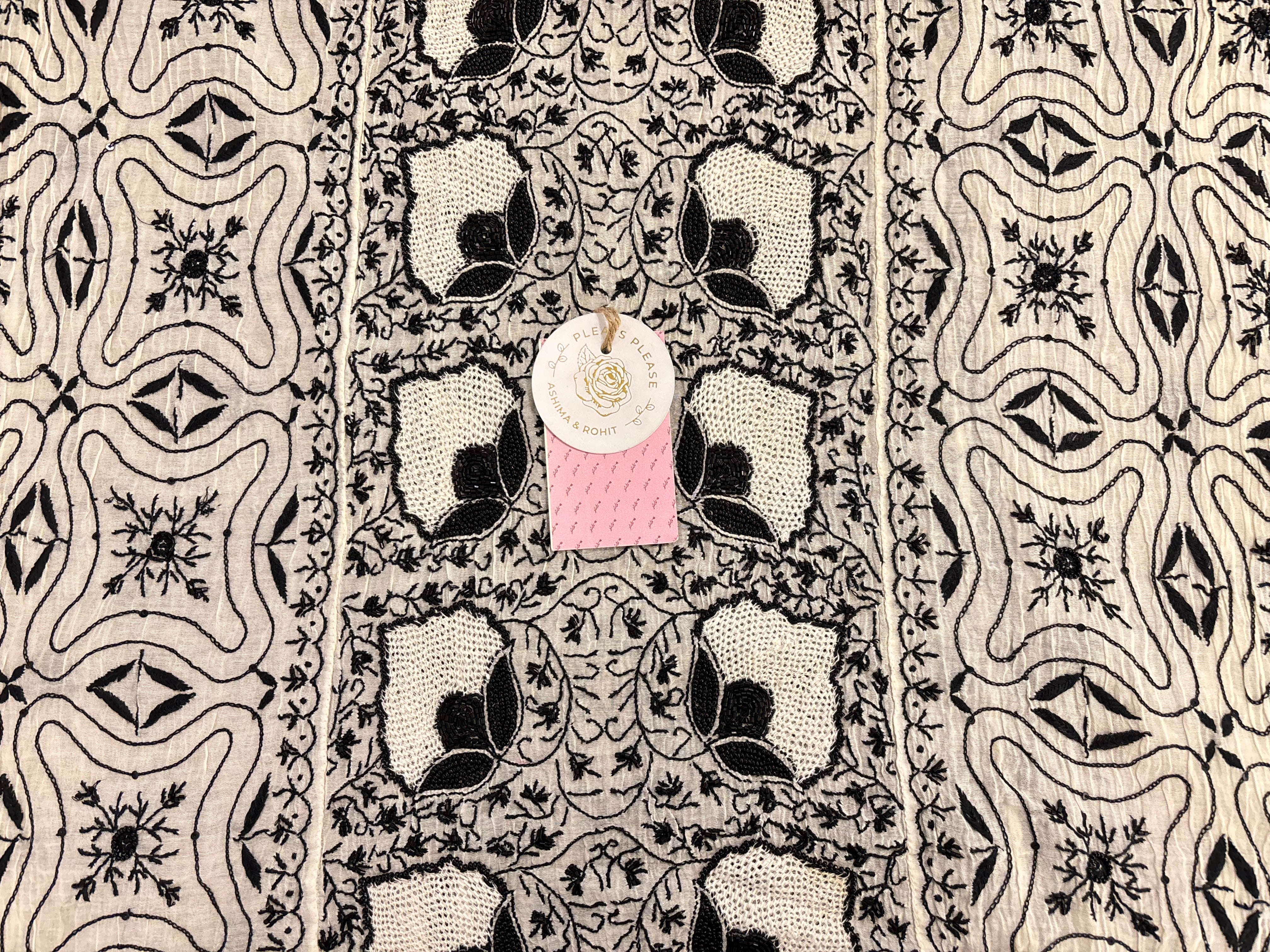 Dyeable Chanderi Black & White Chikankari Kurta & Dupatta