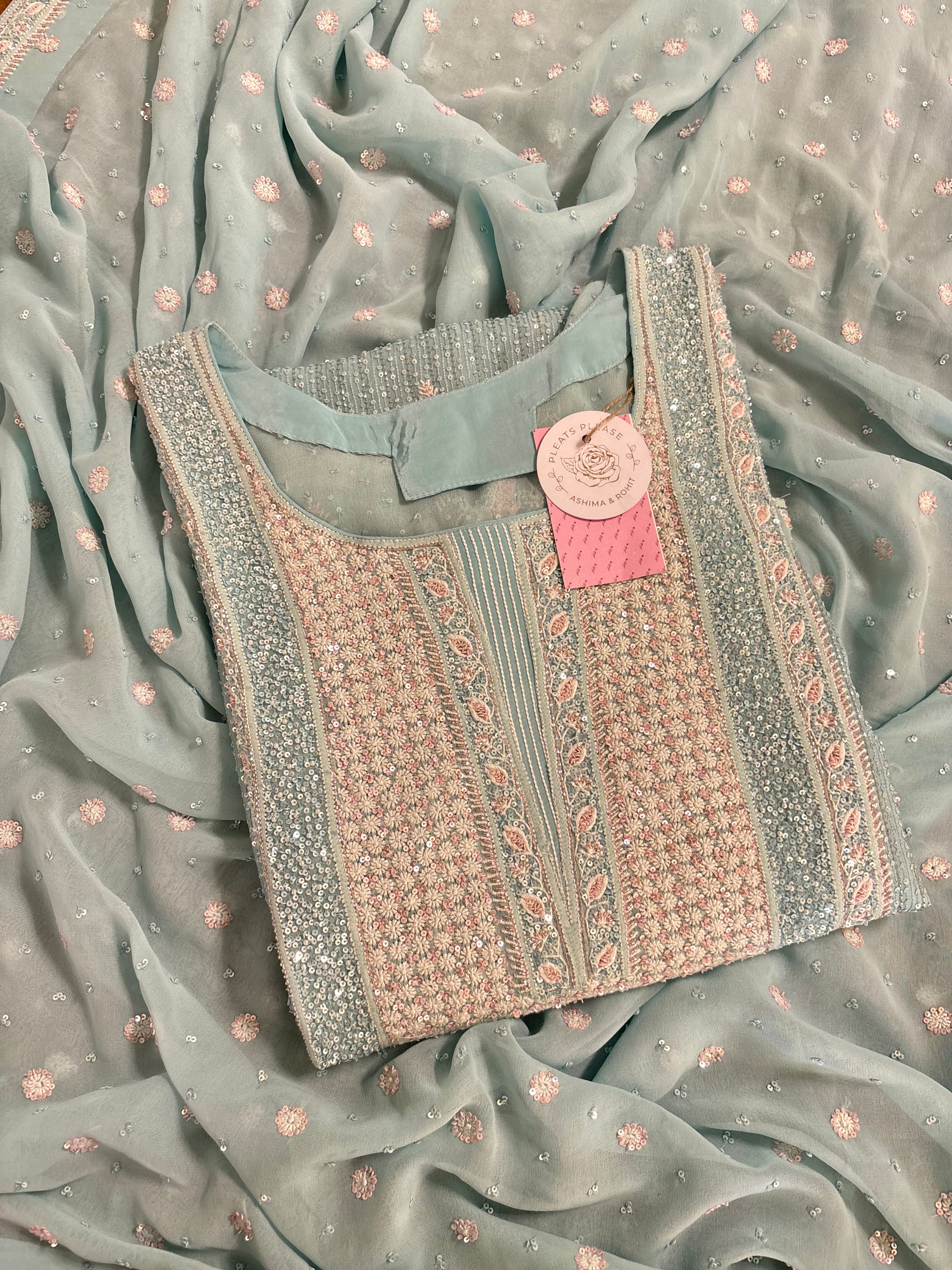 Powder Blue Pure & Premium Georgette Chikankari kurta Dupatta set