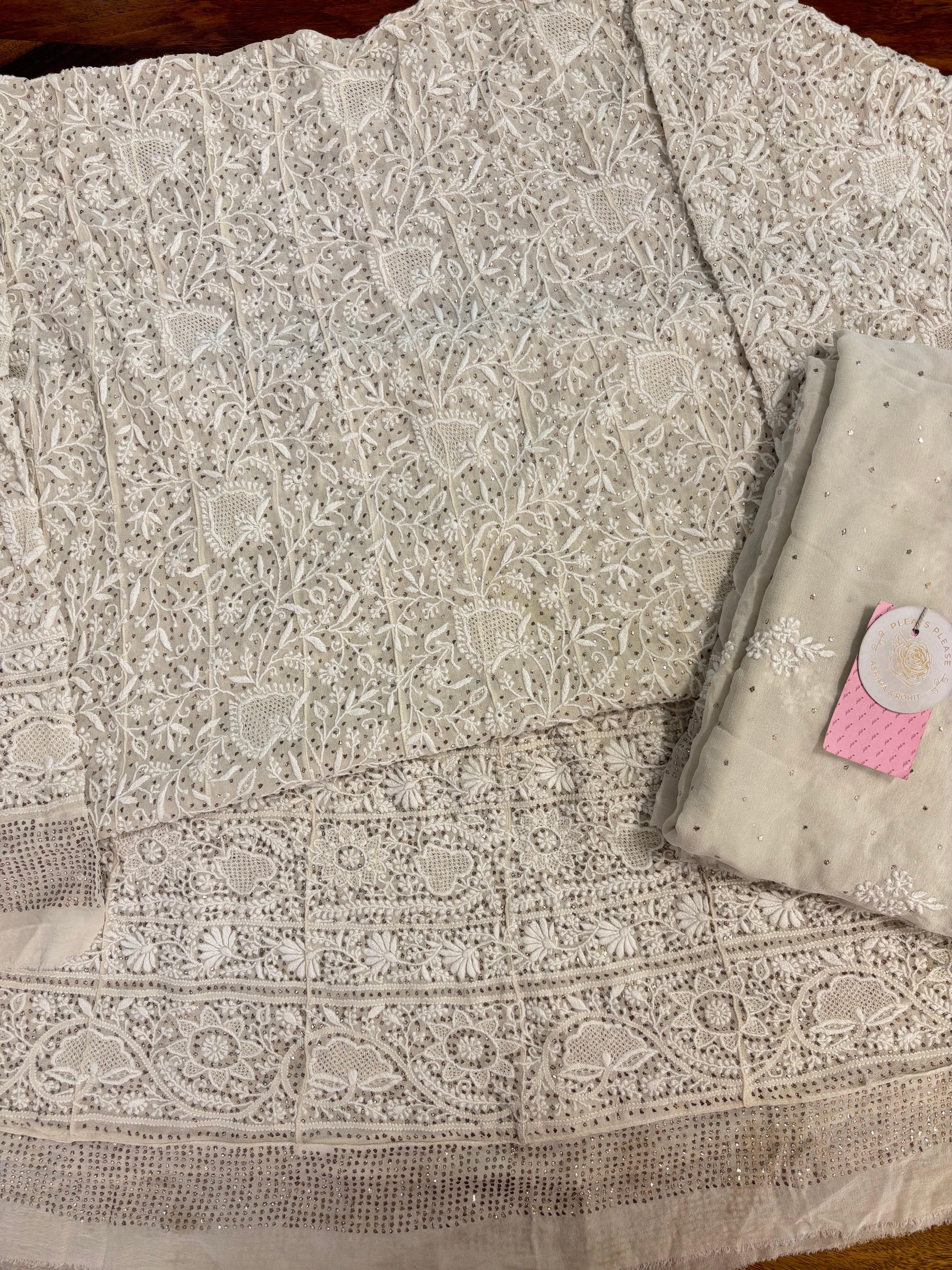 Dyeable Pure & Premium Mukaish & Chikankari A-Line Anarkali & Dupatta Set