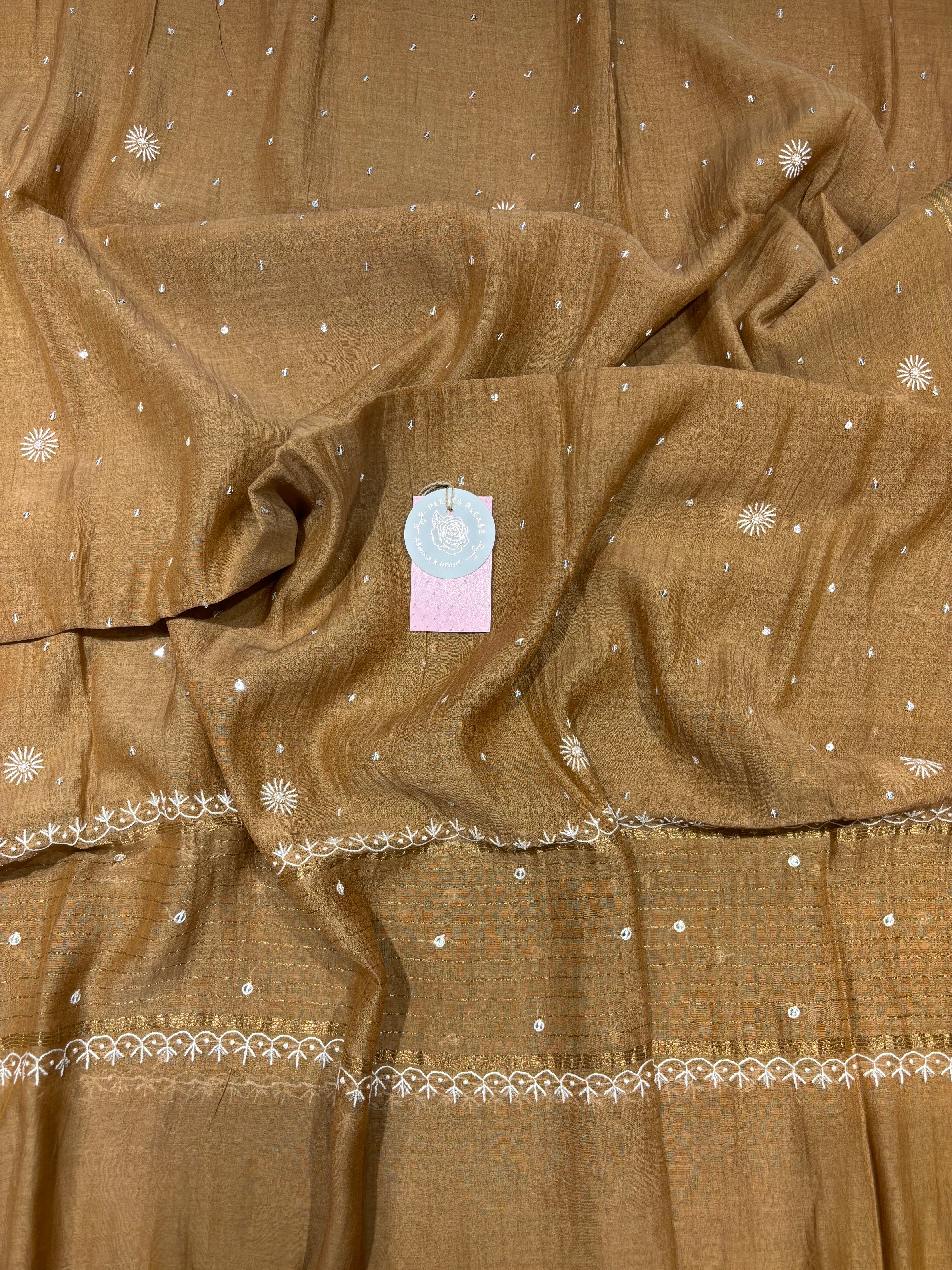 Chocolate Brown Chanderi Mul Chikankari Kurta & Dupatta Set
