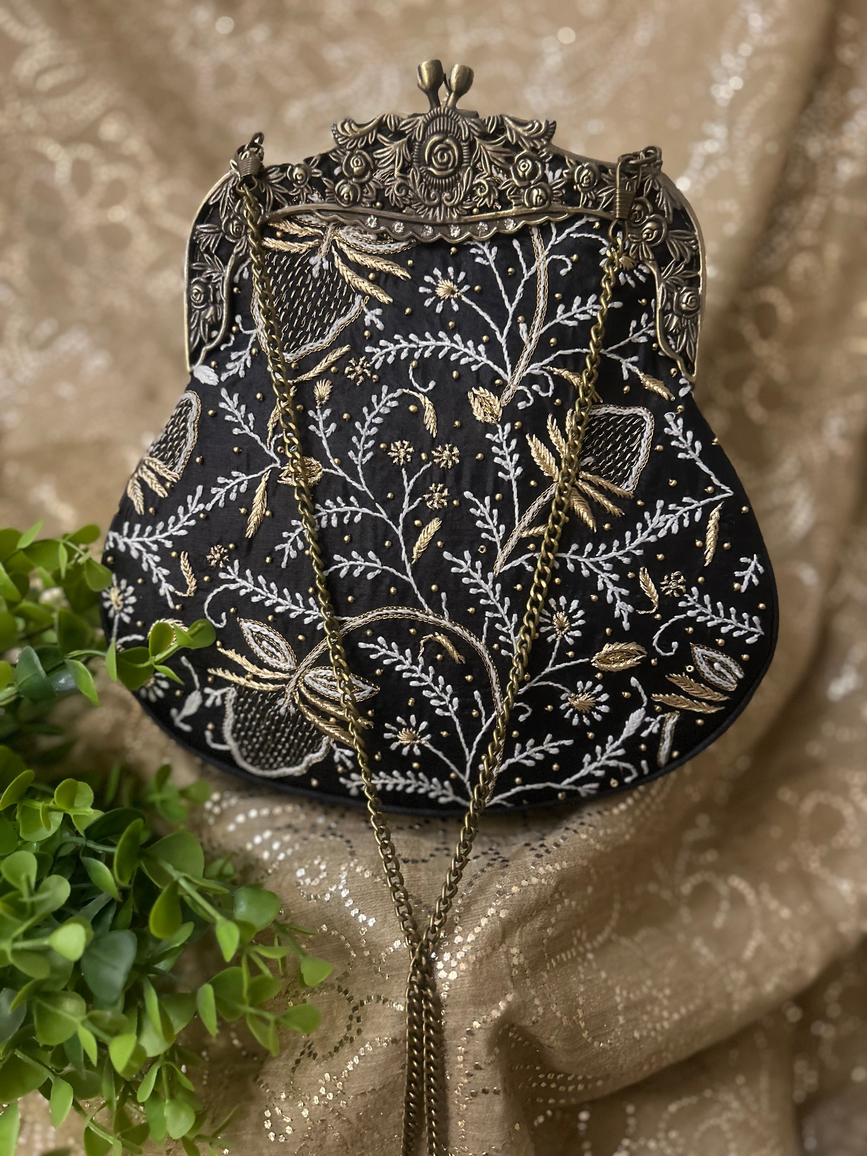 Black Chikankari Clutch Bag - Pleats PleaseChikankari
