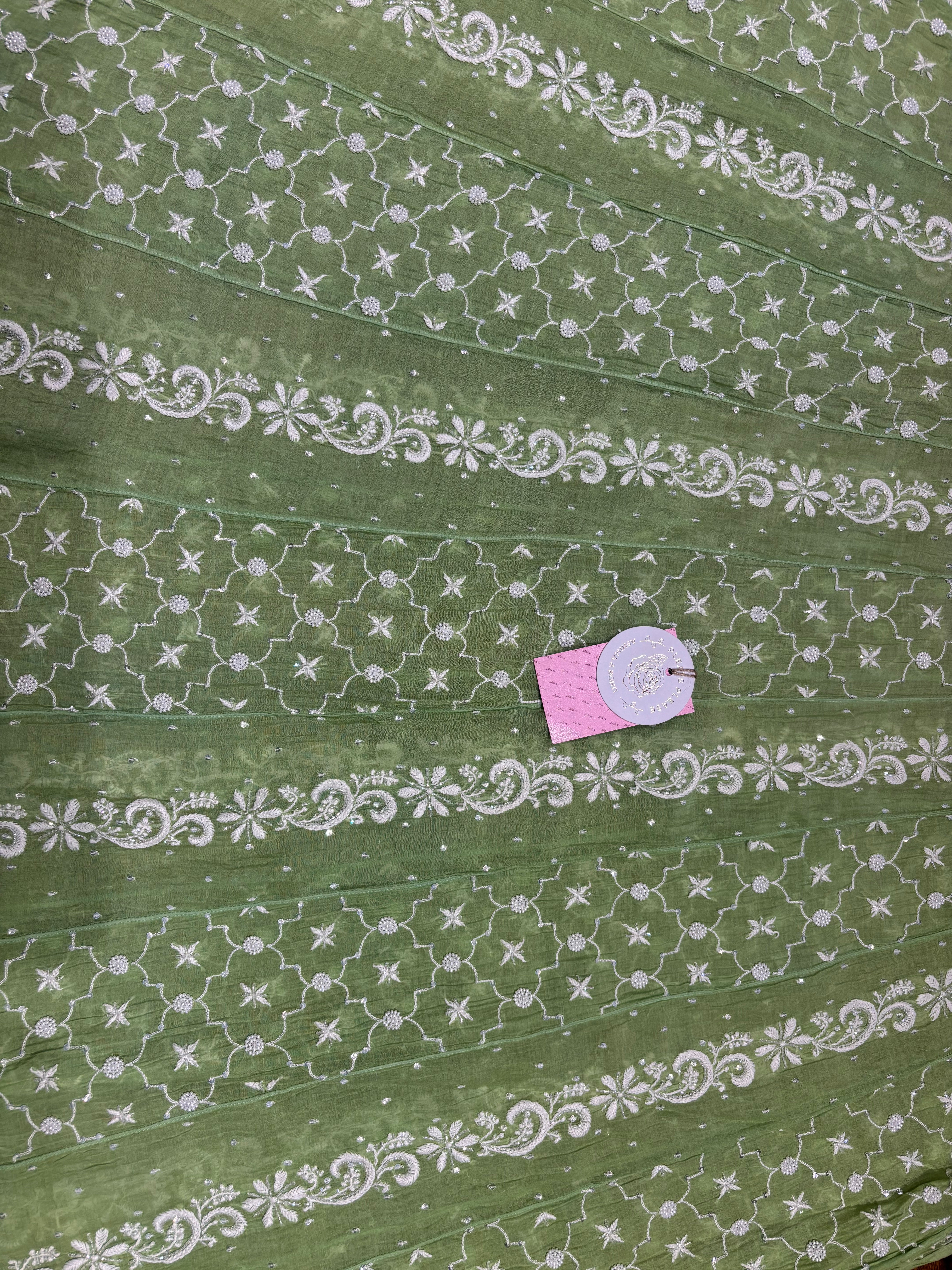 Mint Green Chanderi Mul Chikankari Anarkali & Dupatta Set