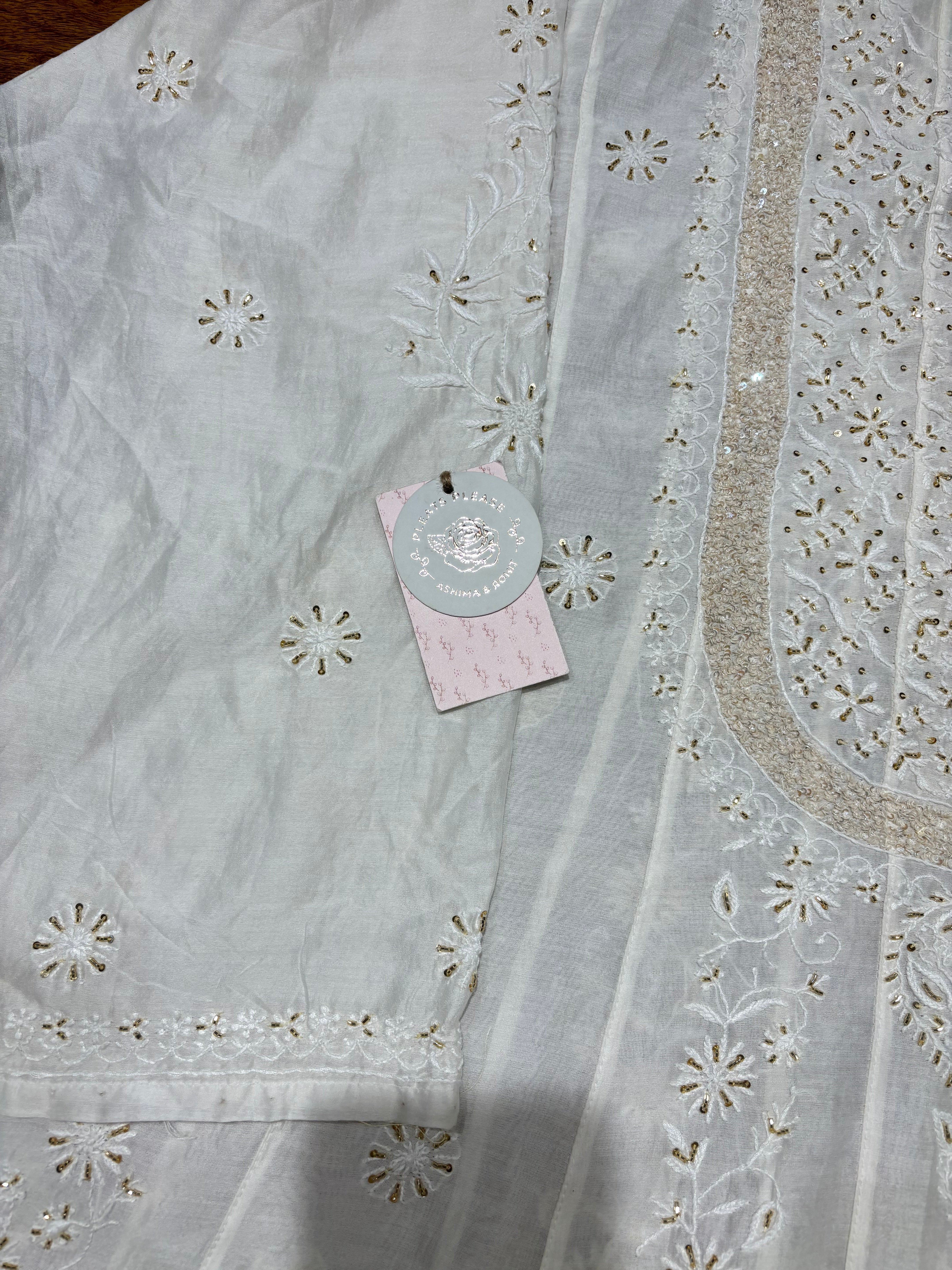 Dyeable Chanderi Silk Chikankari Anarkali & Dupatta Set