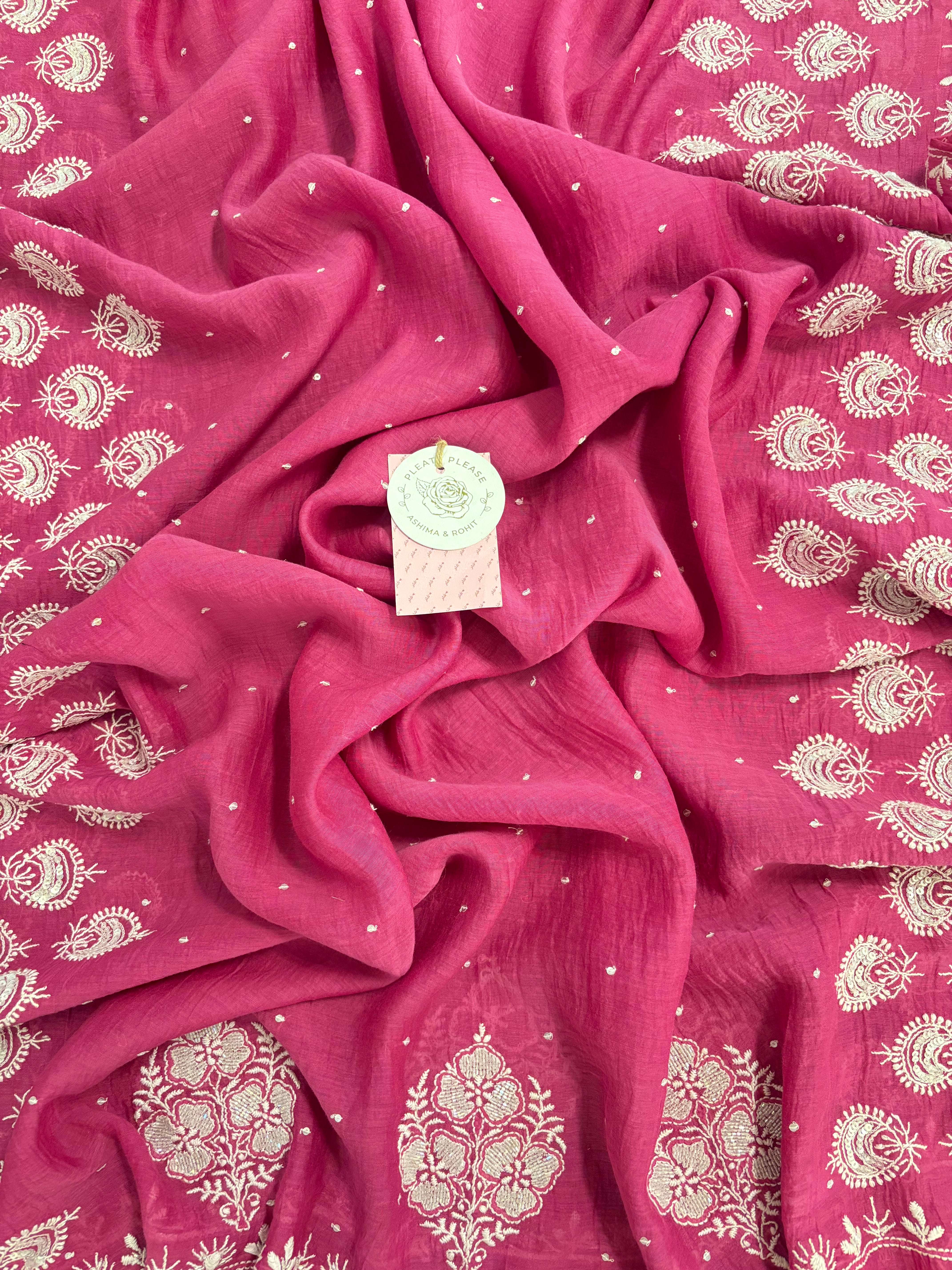 Magenta Chanderi Mul Chikankari Kurta & Dupatta