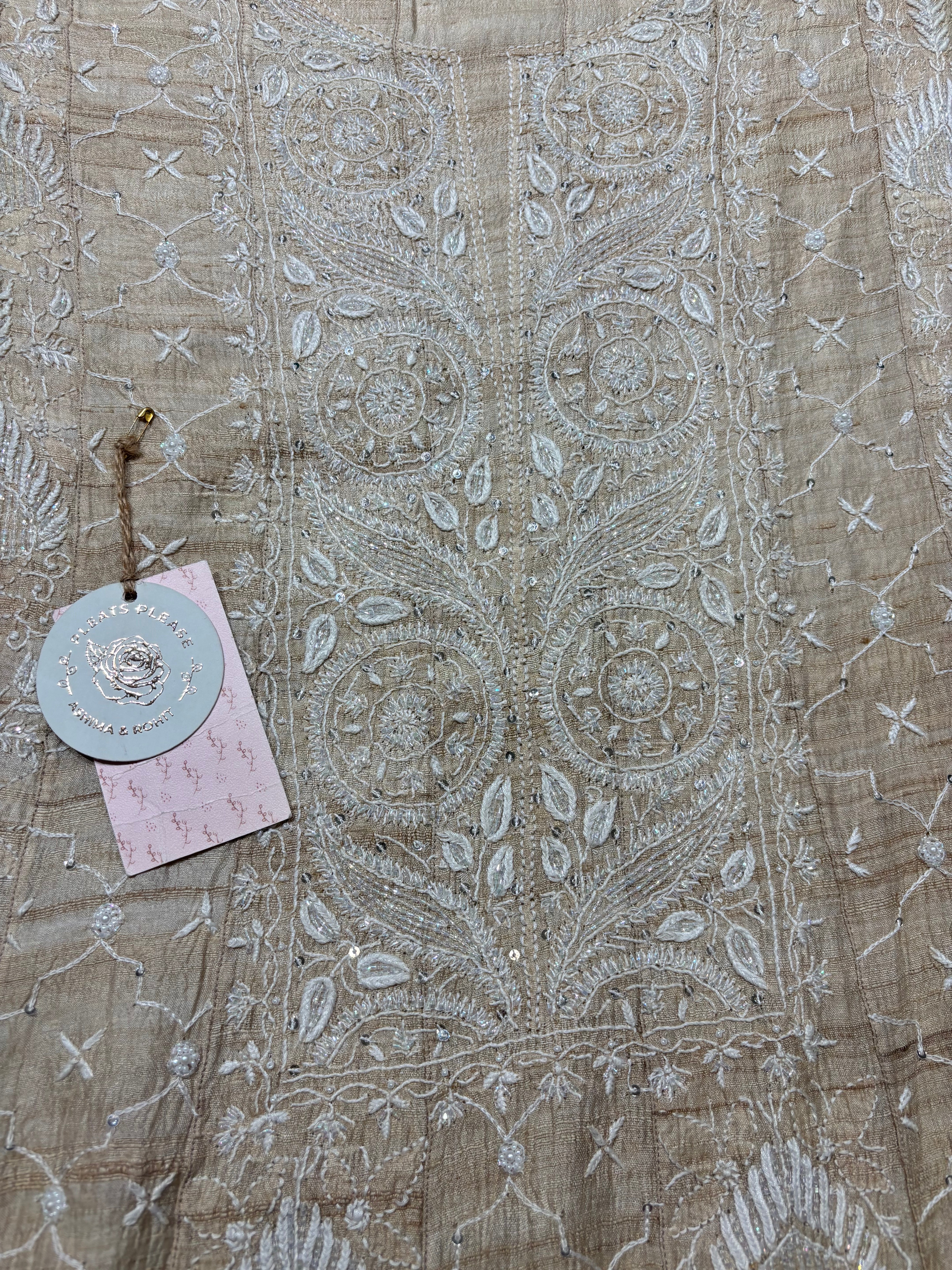 Dyeable Pure Tussar Silk Chikankari Anarkali & Dupatta Set