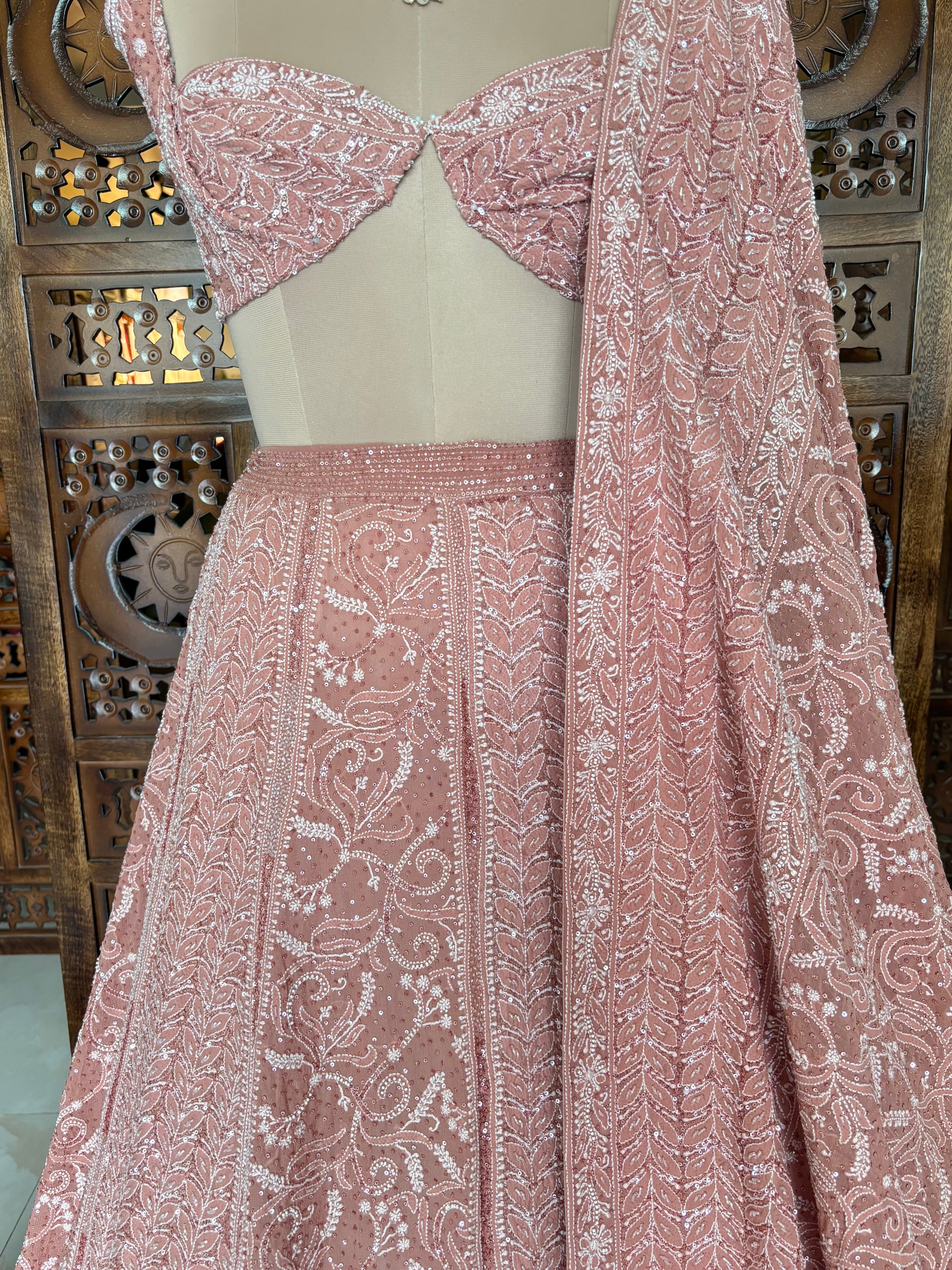 Dusty Rose Pure & Premium Georgette Lehenga & Dupatta Set