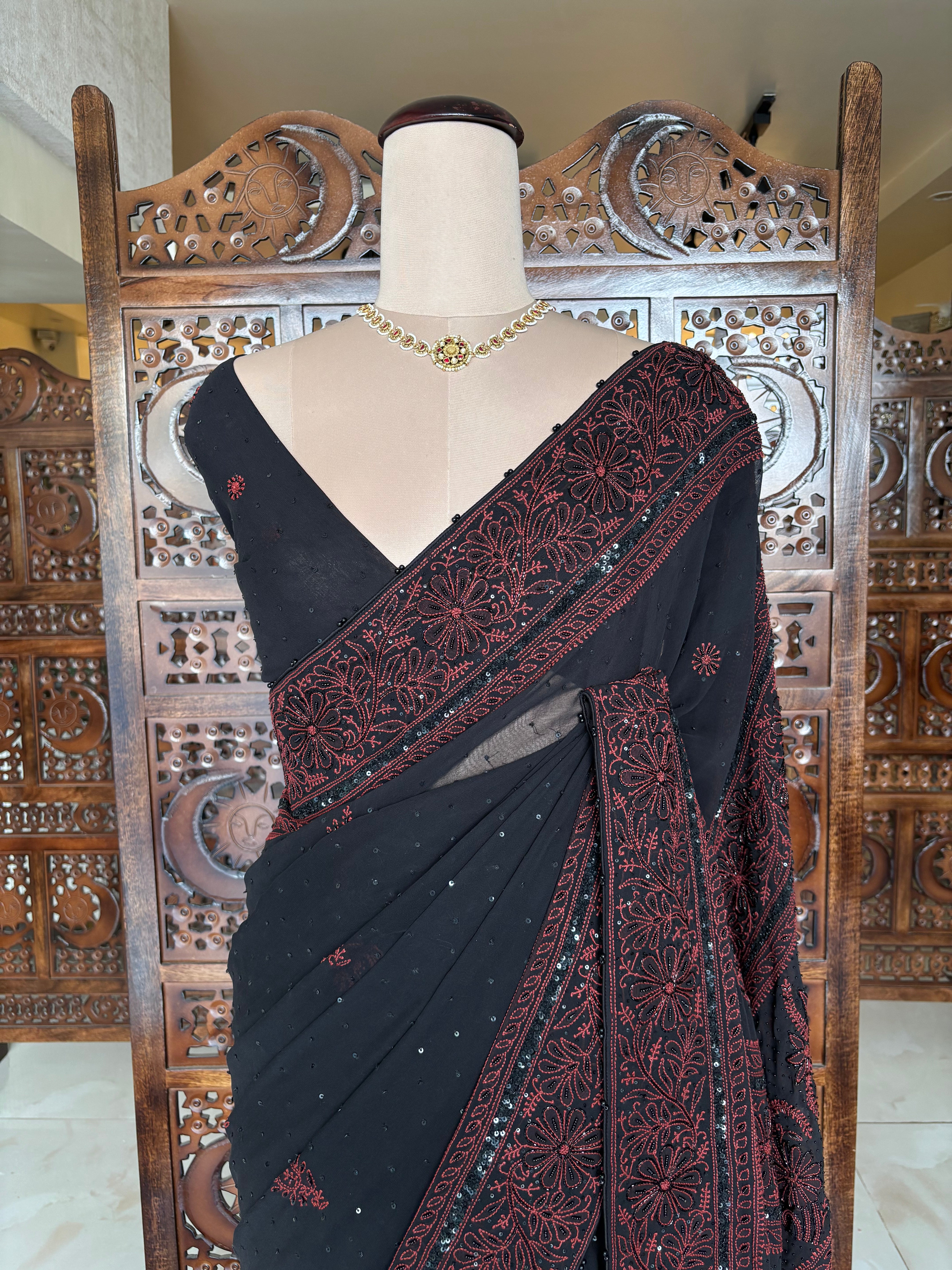 Black Pure & Premium Georgette Chikankari Saree