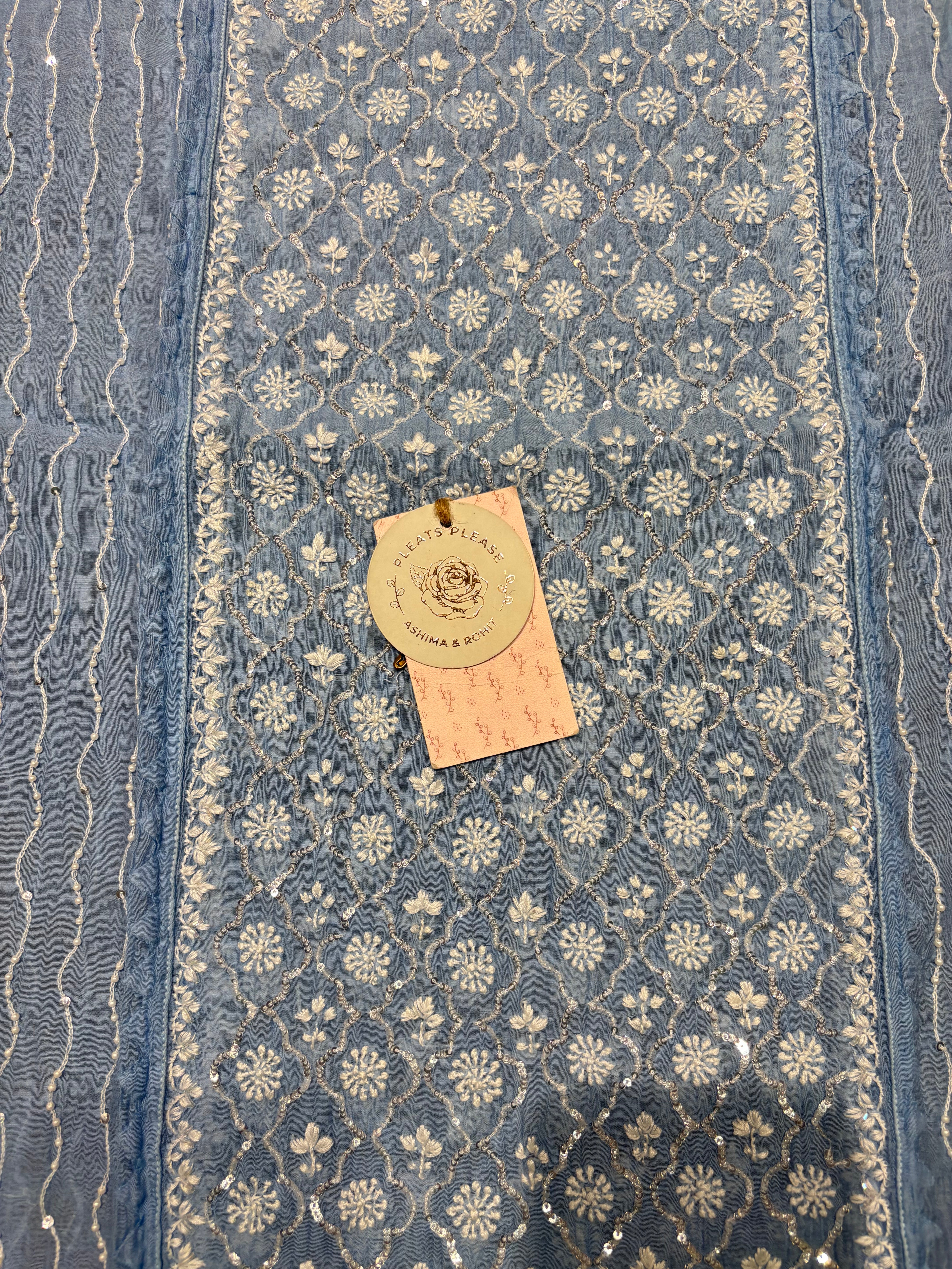 Powder Blue Chanderi Mul Chikankari Kurta & Dupatta Set
