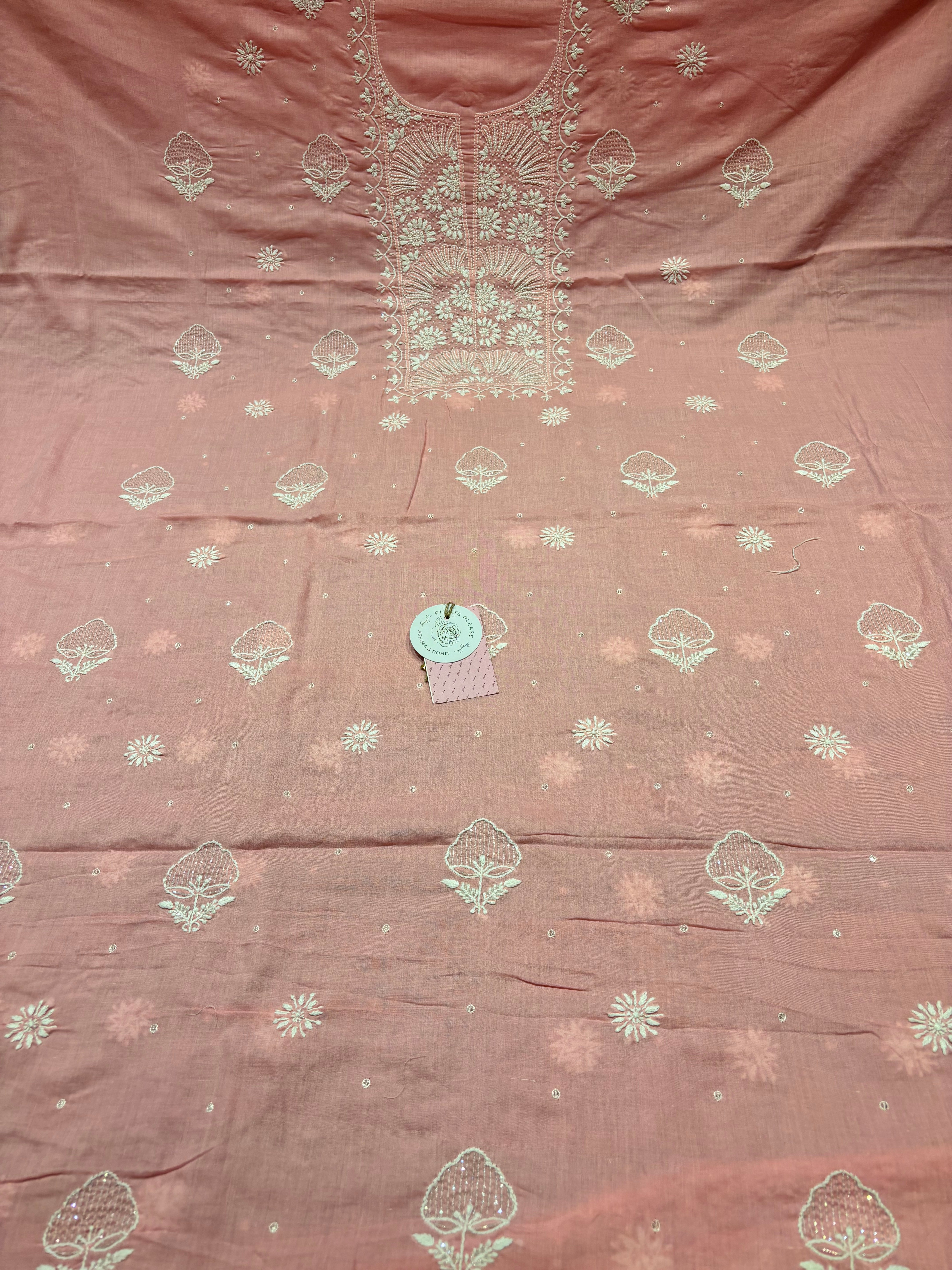 Pink Mulmul Chikankari Kurta Fabric