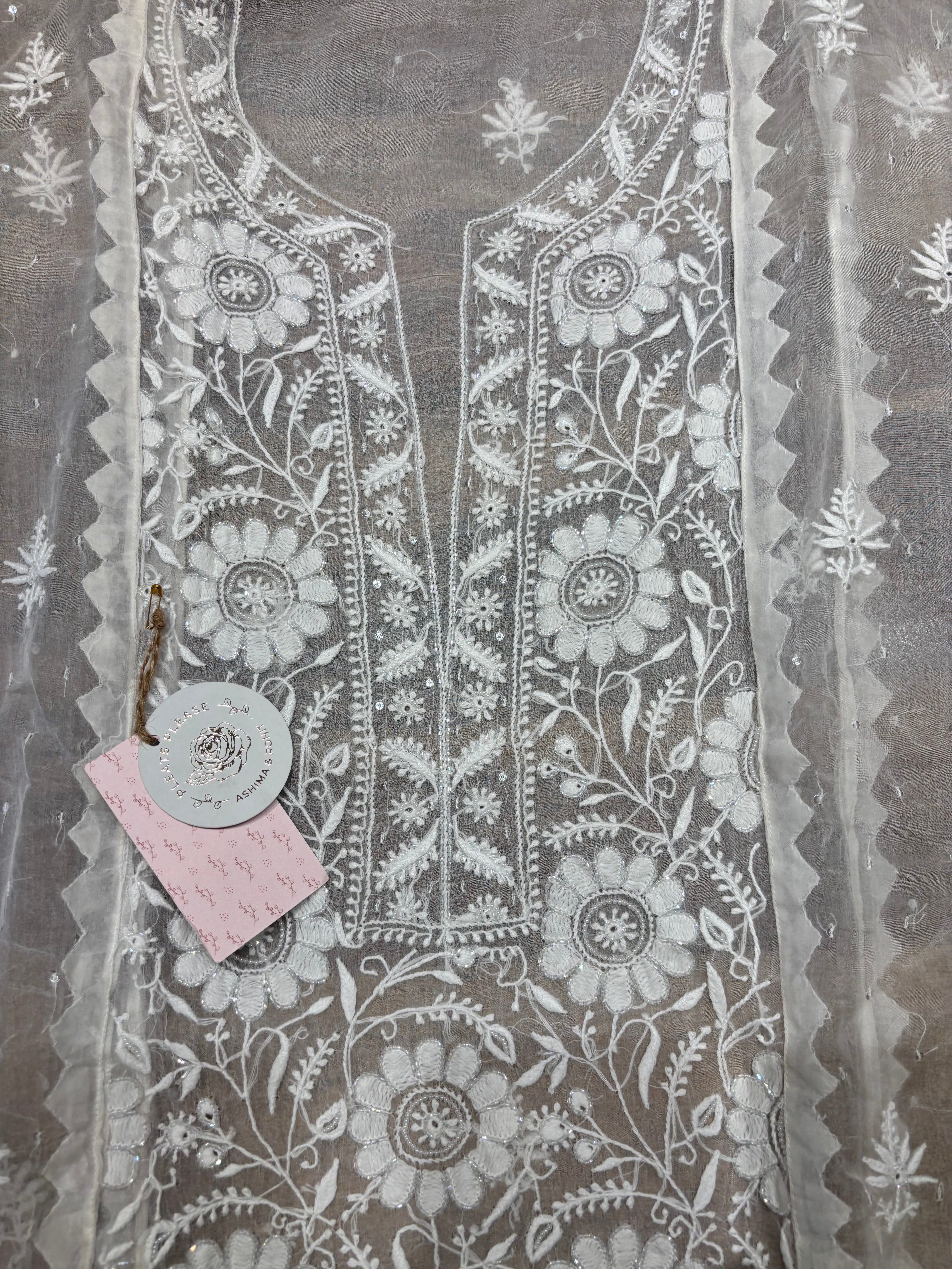 Dyeable Organza Chikankari Kurta