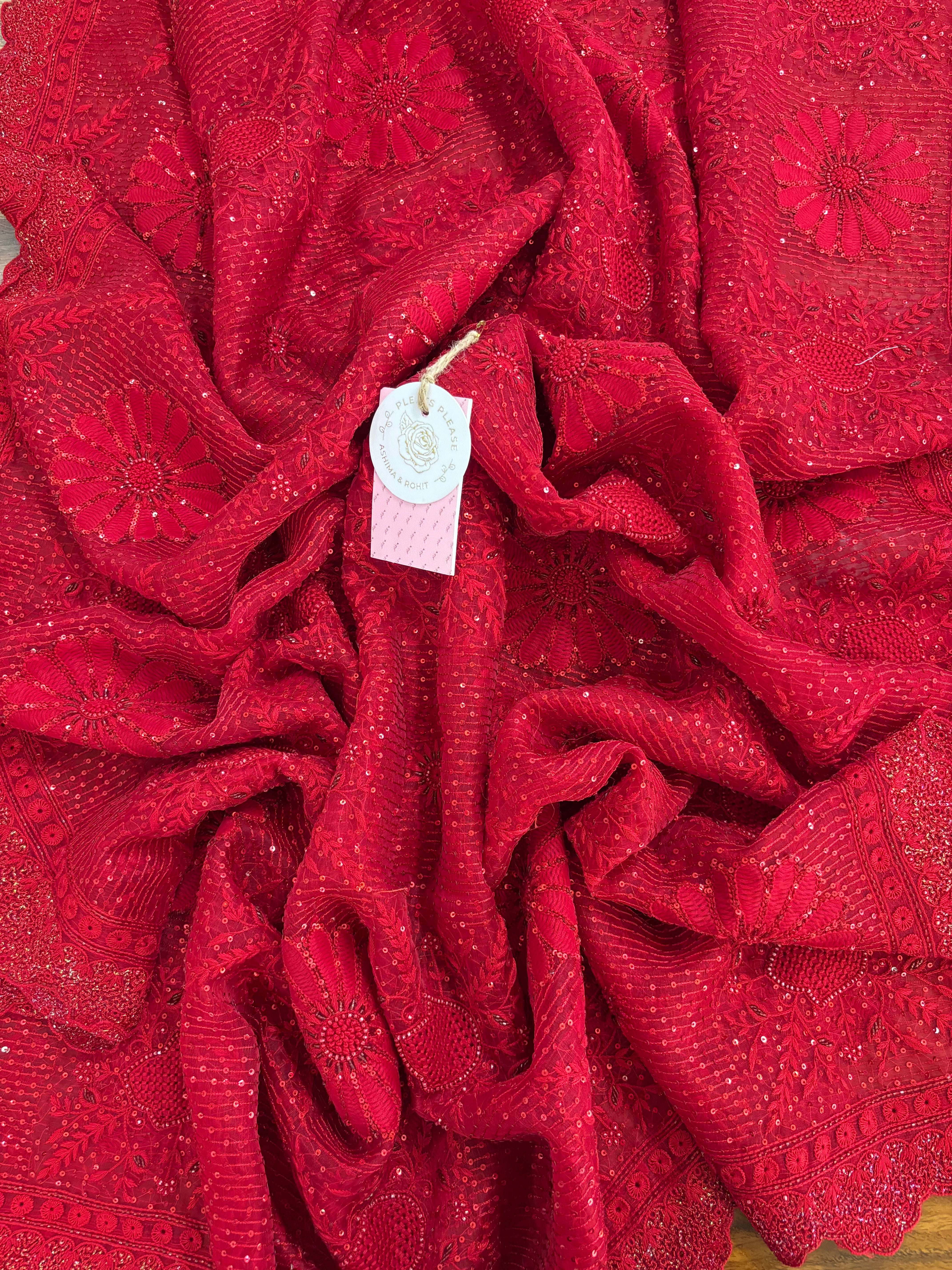Red Pure & Premium Organza Chikankari Kurta & Dupatta
